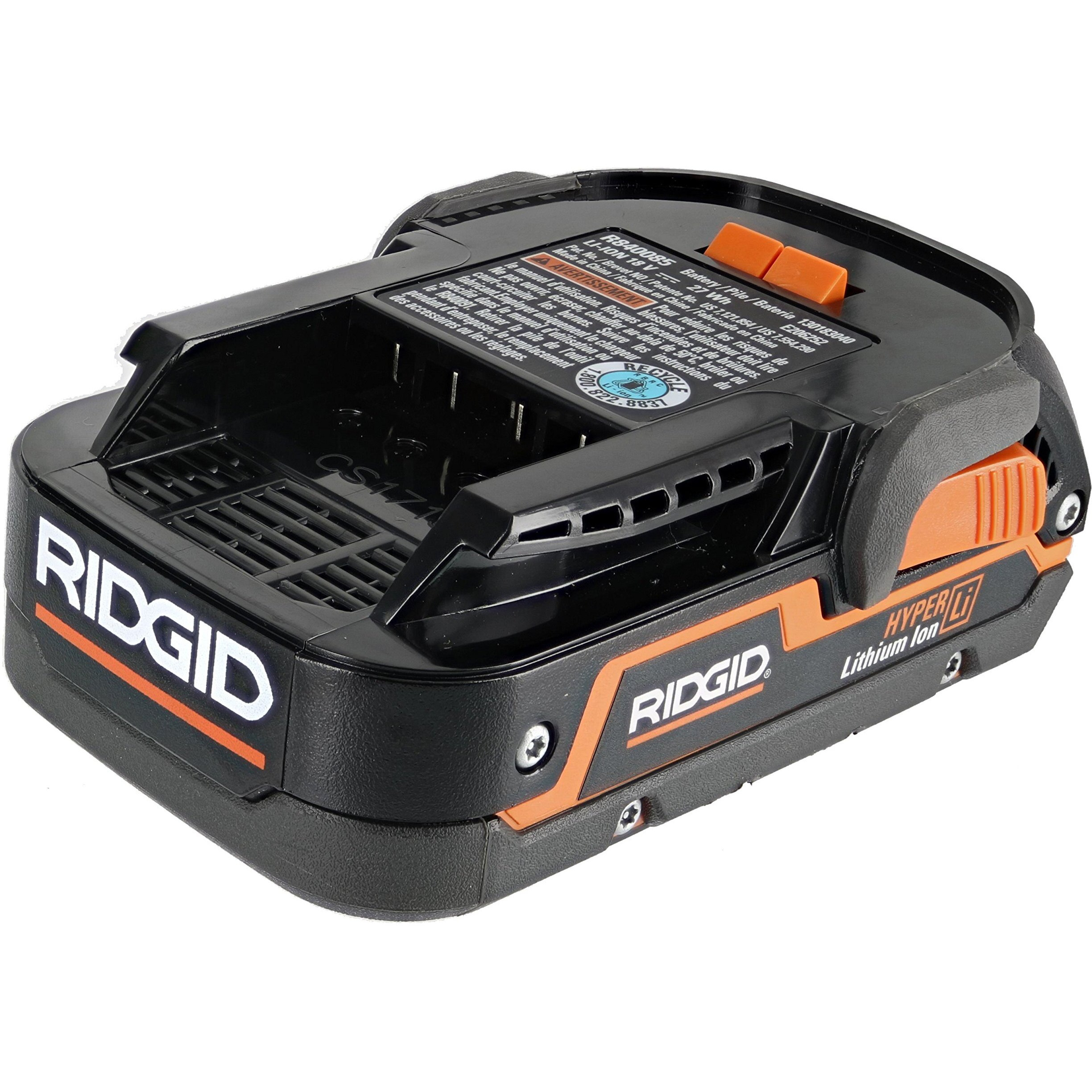 Ridgid Genuine Oem Ac840085 1.5 Amp Hour 18V Compact Lithium Ion Power Tool Battery With Onboard Fuel Gauge And Flat Standing Base