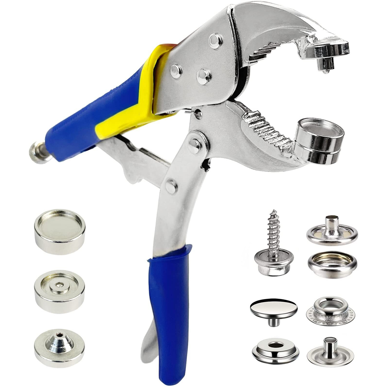 Snap Fastener Tool,Snap Tool For Boat Covers, Heavy Duty Snap Setter Pliers Canvas Snap Fasteners Kit Includes 40 Sets 15Mm Stainless Snaps, Blue