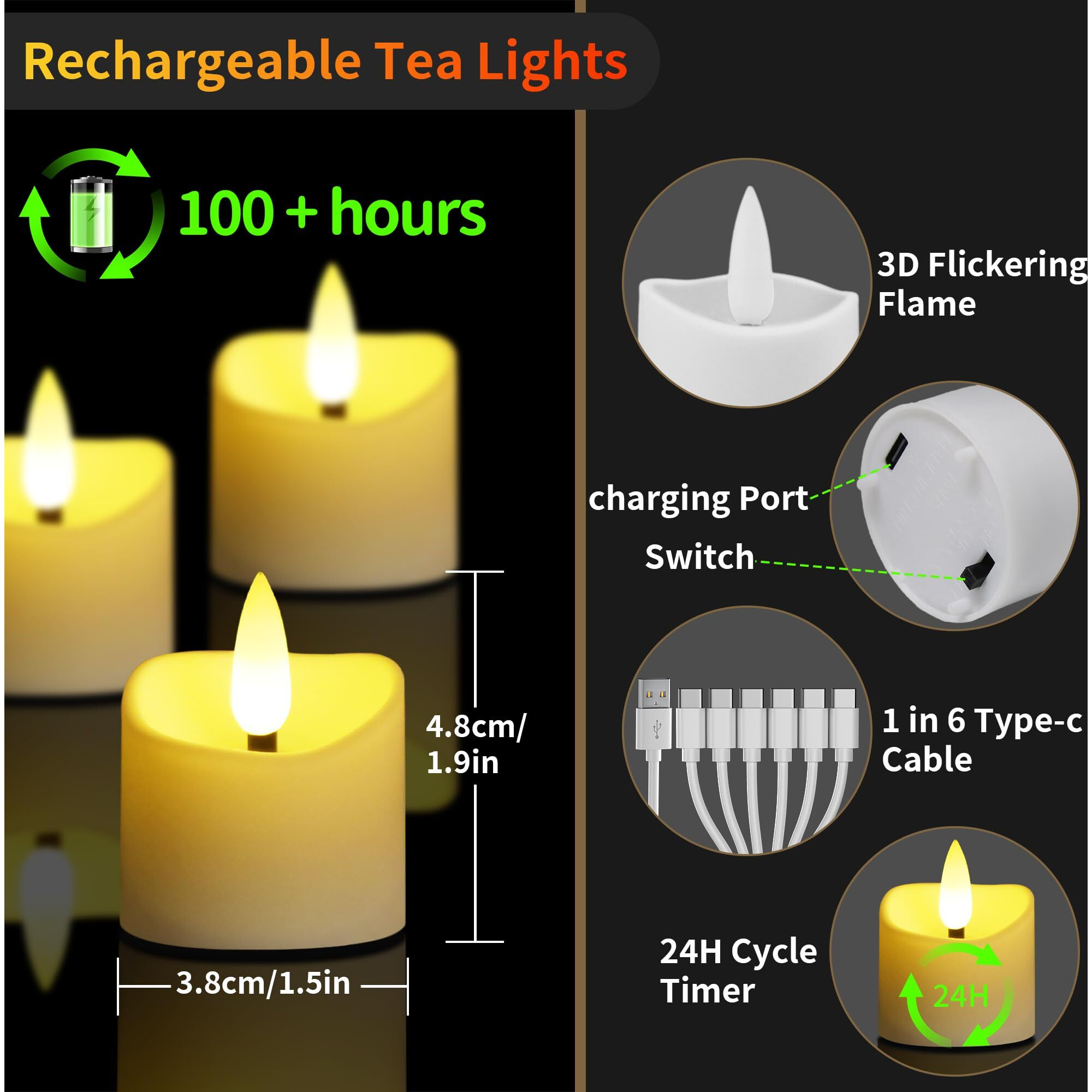 Yiamia Rechargeable Tea Lights With Remote Timer, Flameless Candles Battery Operated, Electric Fake Candle In Warm White, Led Votive Tea Lights For Home Decor Seasonal Decor (6)