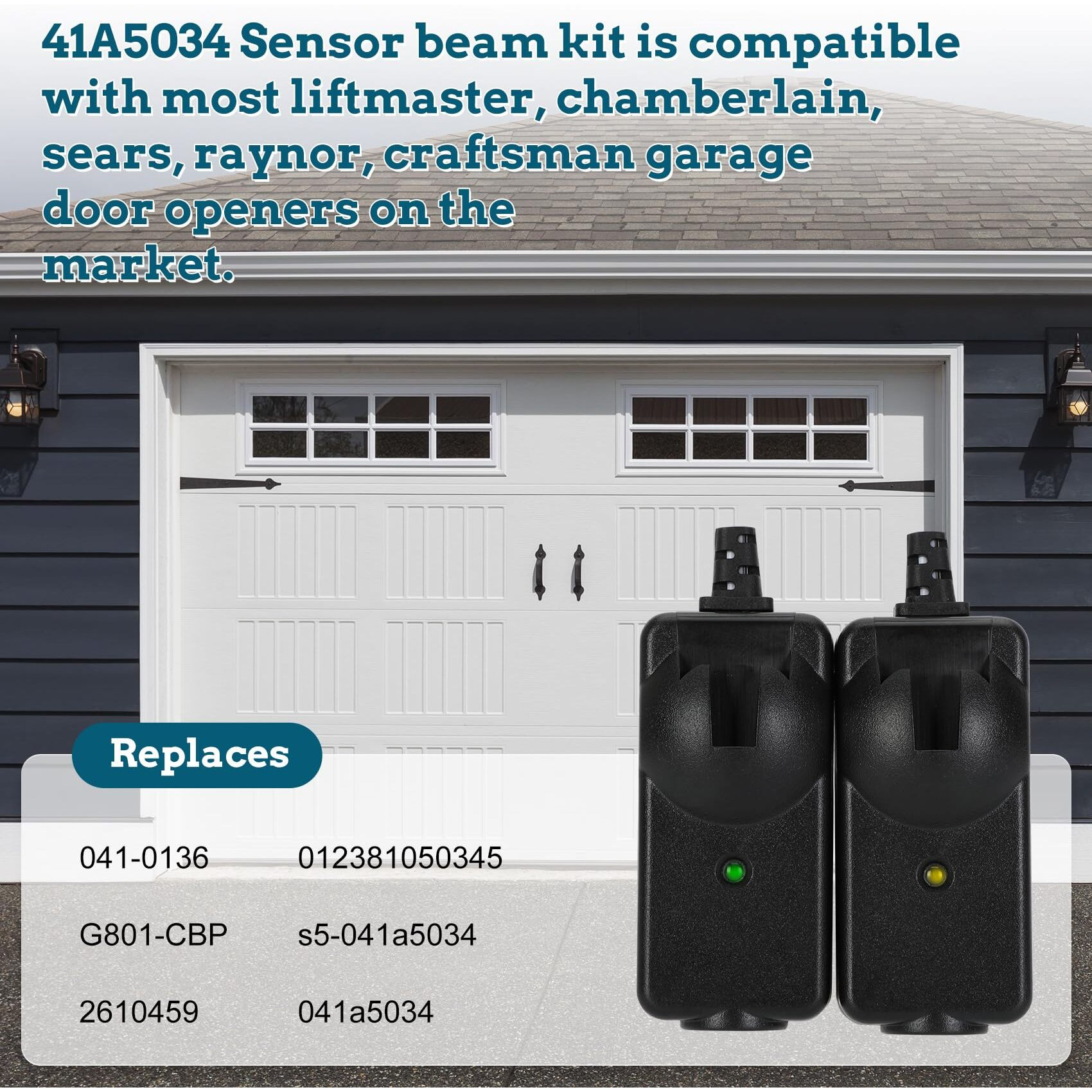 2024 Upgrade 41A5034 Safety Sensor Kit Compatible With Liftmaster Chamberlain Sears Craftsman Garage Door Opener Made After 1997, Replace G801Cb-P (1 Years Warranty)