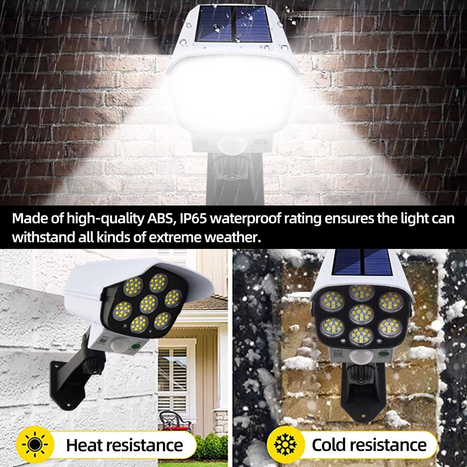 Outdoor Motion Sensor Solar Lights 2000 Lumens 77 Leds Spotlight With Remote Controller Floodlights Outdoor Ip66 Waterproof, Wireless Dummy Decoy Fake Security Camera For Porch Garden Patio Driveway