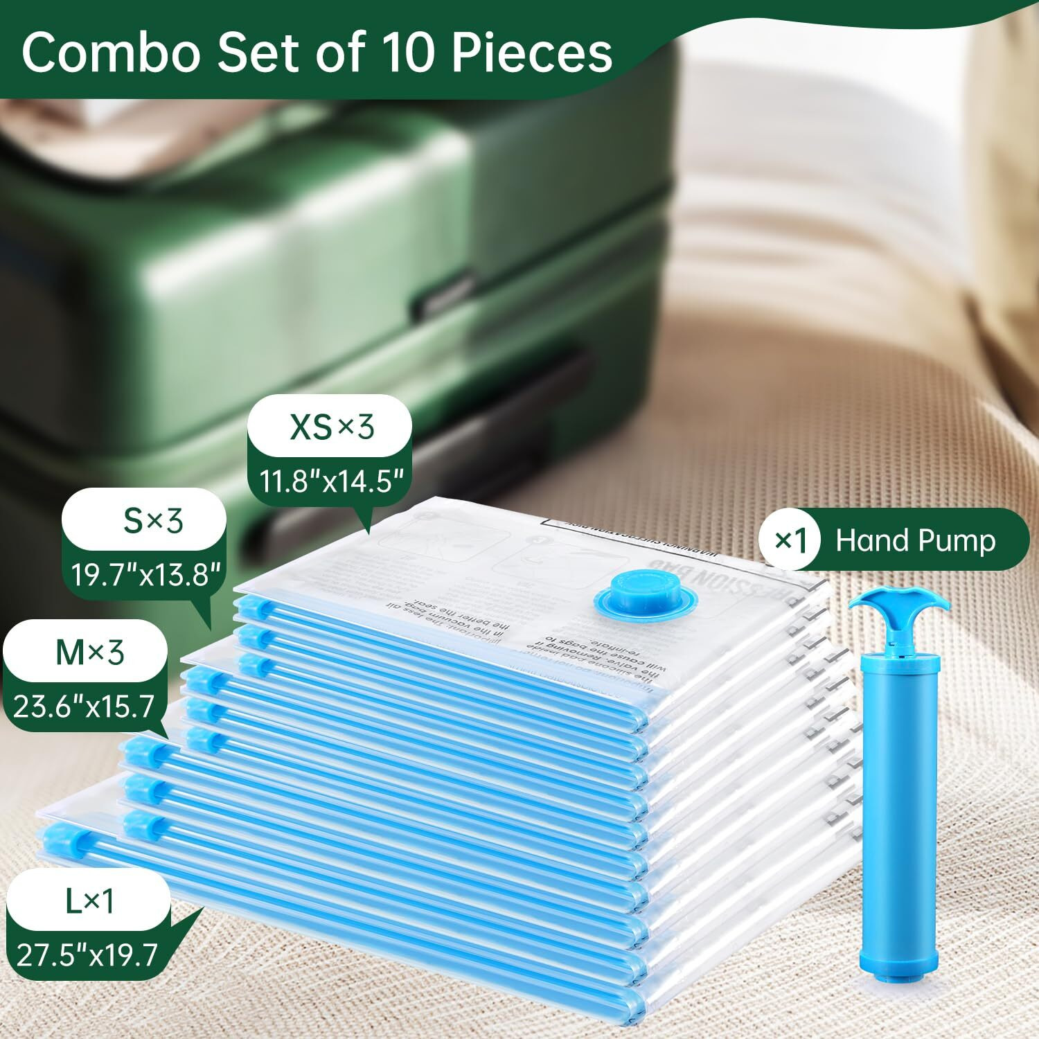 Brodi Travel Vacuum Bags With Pump - Compression Bags For Travel,Vacuum Storage Bags For Space Saver & Travel Essentials,Vacuum Seal Bags For Clothing,Travel Vacuum Bags For Luggage(10 Combo Pack)
