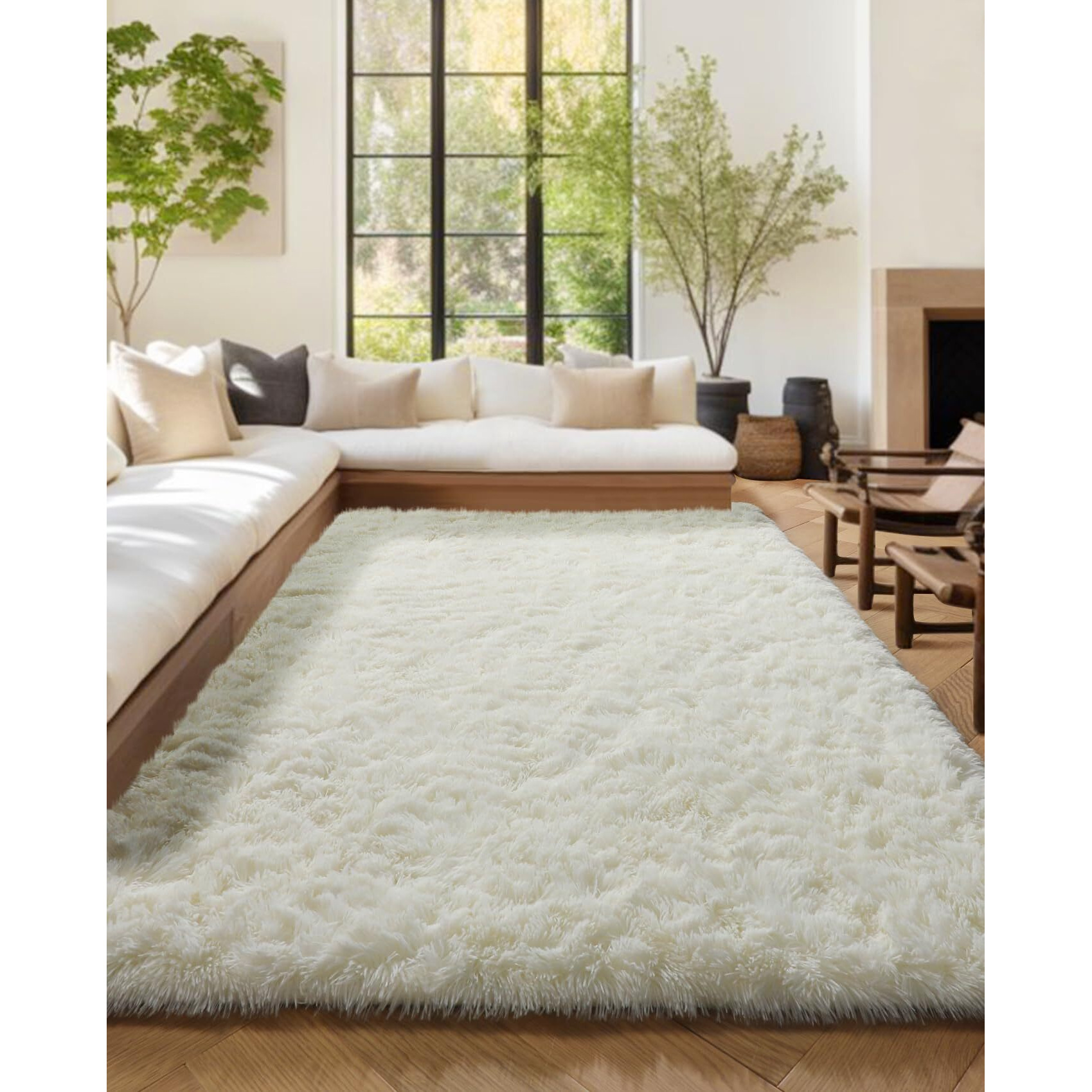 Pagisofe White Fluffy Shag Machine Washable Area Rugs For Living Room 5X7 Ft,Cream White Soft Shaggy Rugs For Bedroom,Office Ivory Carpet Boys Girls Dorm Pastel Rug For Kids Room Home Decor Aesthetic