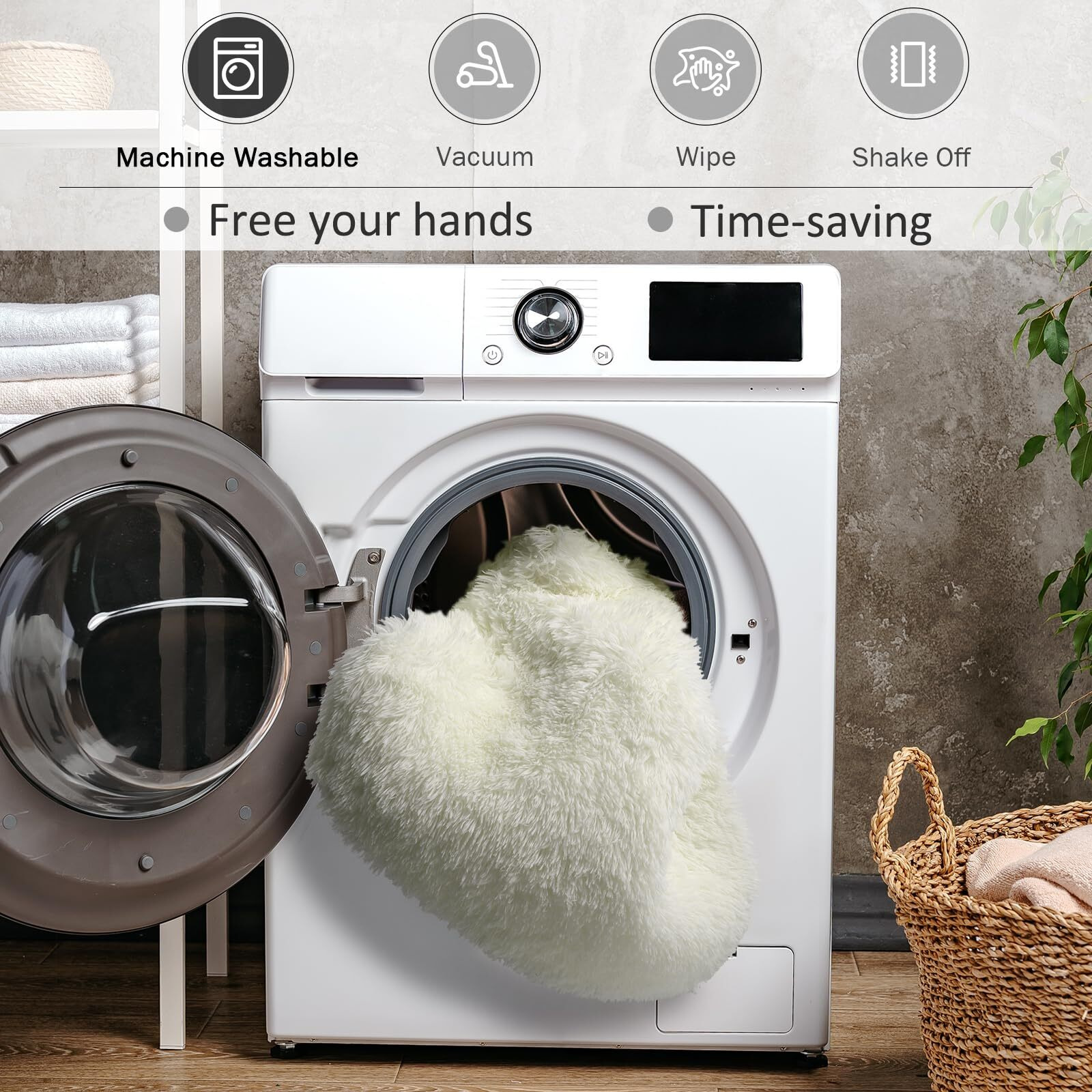 Pagisofe White Fluffy Shag Machine Washable Area Rugs For Living Room 5X7 Ft,Cream White Soft Shaggy Rugs For Bedroom,Office Ivory Carpet Boys Girls Dorm Pastel Rug For Kids Room Home Decor Aesthetic
