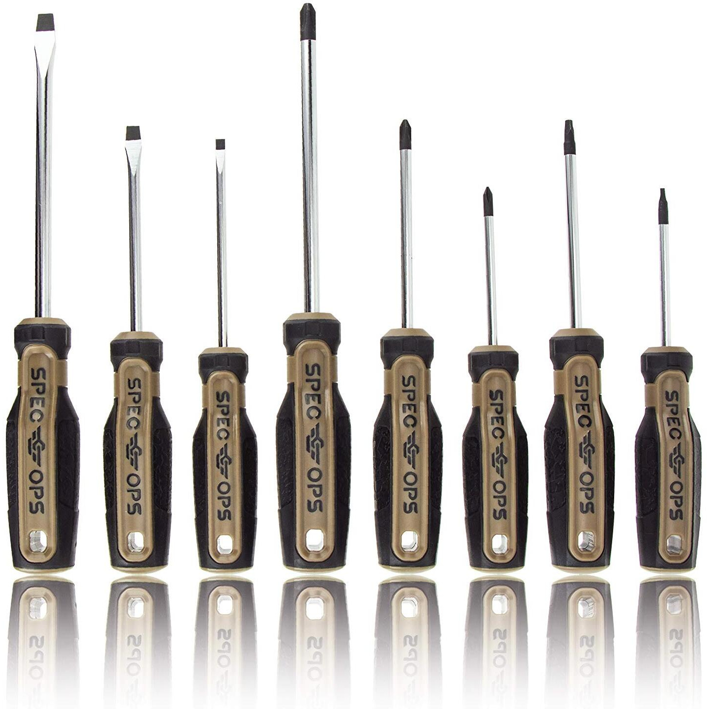 Spec Ops Tools 8-Piece Screwdriver Set, Phillips, Slotted, Square, Magentic Tip, Cr-Mo Steel Shaft