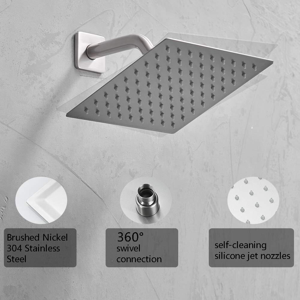Jinggang Shower Faucet Brushed Nickel Rain Shower Head Shower Faucets Sets Complete Bathroom Rainfall Shower System, Single Function Shower Trim Kit With Rough-In Valve