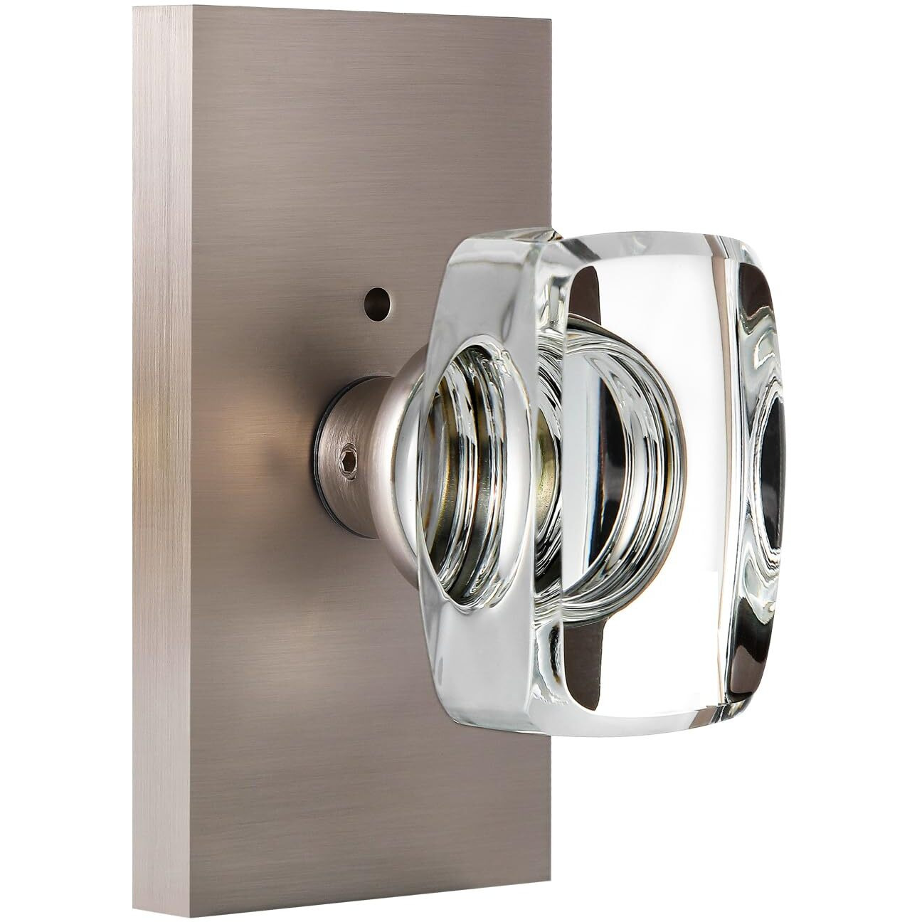 Hiemey Glass Door Knobs Interior With Lock, Crystal Modern Privacy Door Knob For Bedroom Bathroom, Brushed Nickel