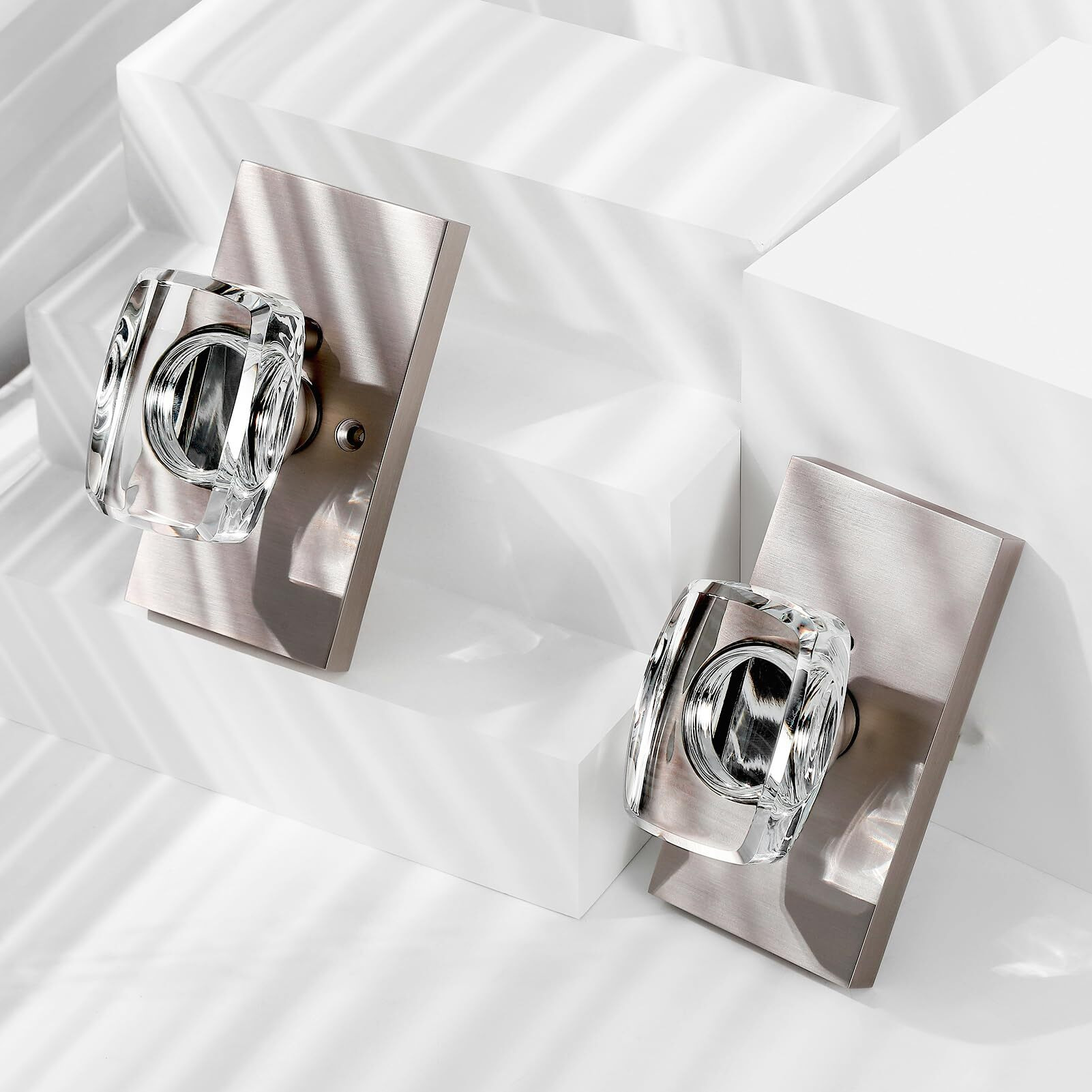Hiemey Glass Door Knobs Interior With Lock, Crystal Modern Privacy Door Knob For Bedroom Bathroom, Brushed Nickel