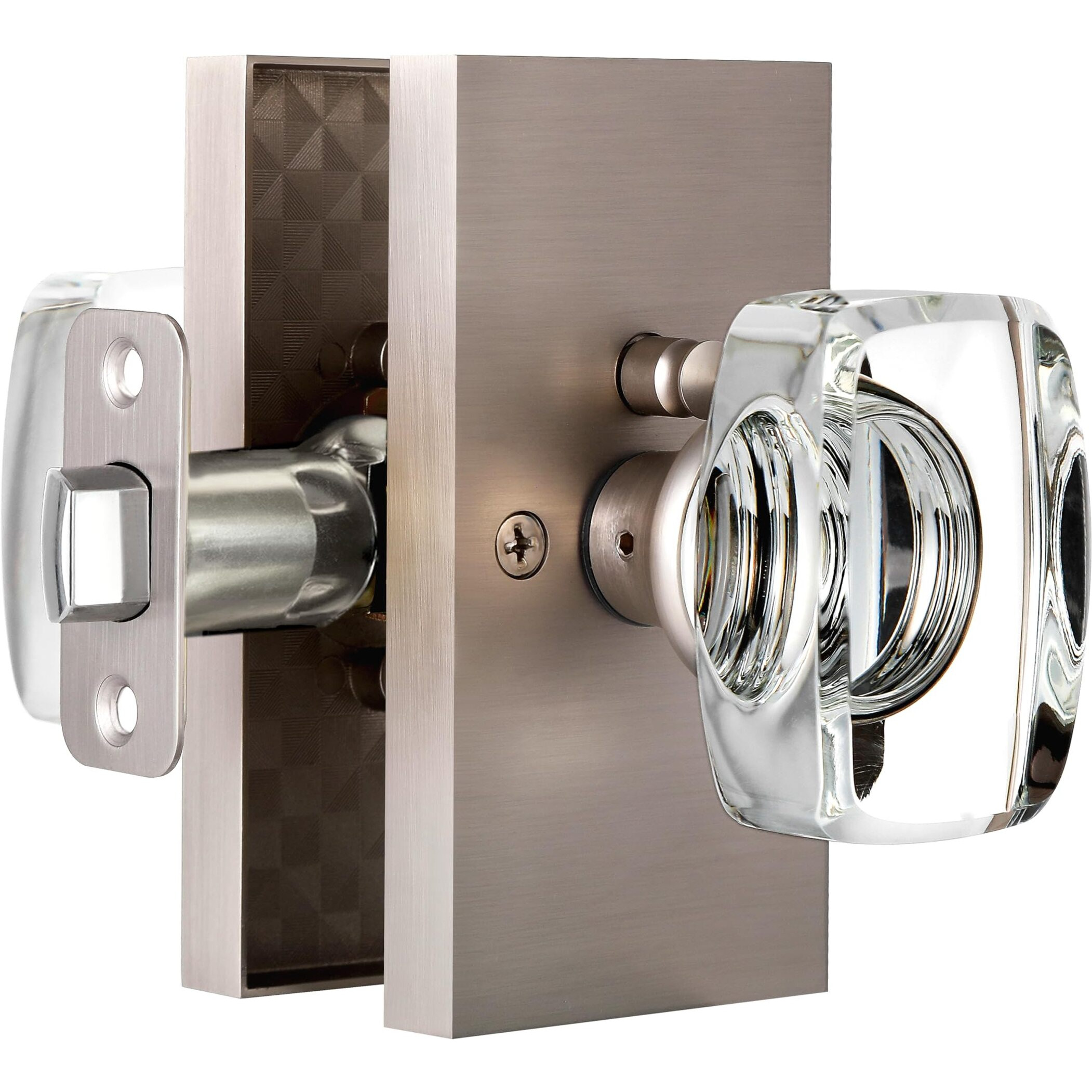 Hiemey Glass Door Knobs Interior With Lock, Crystal Modern Privacy Door Knob For Bedroom Bathroom, Brushed Nickel