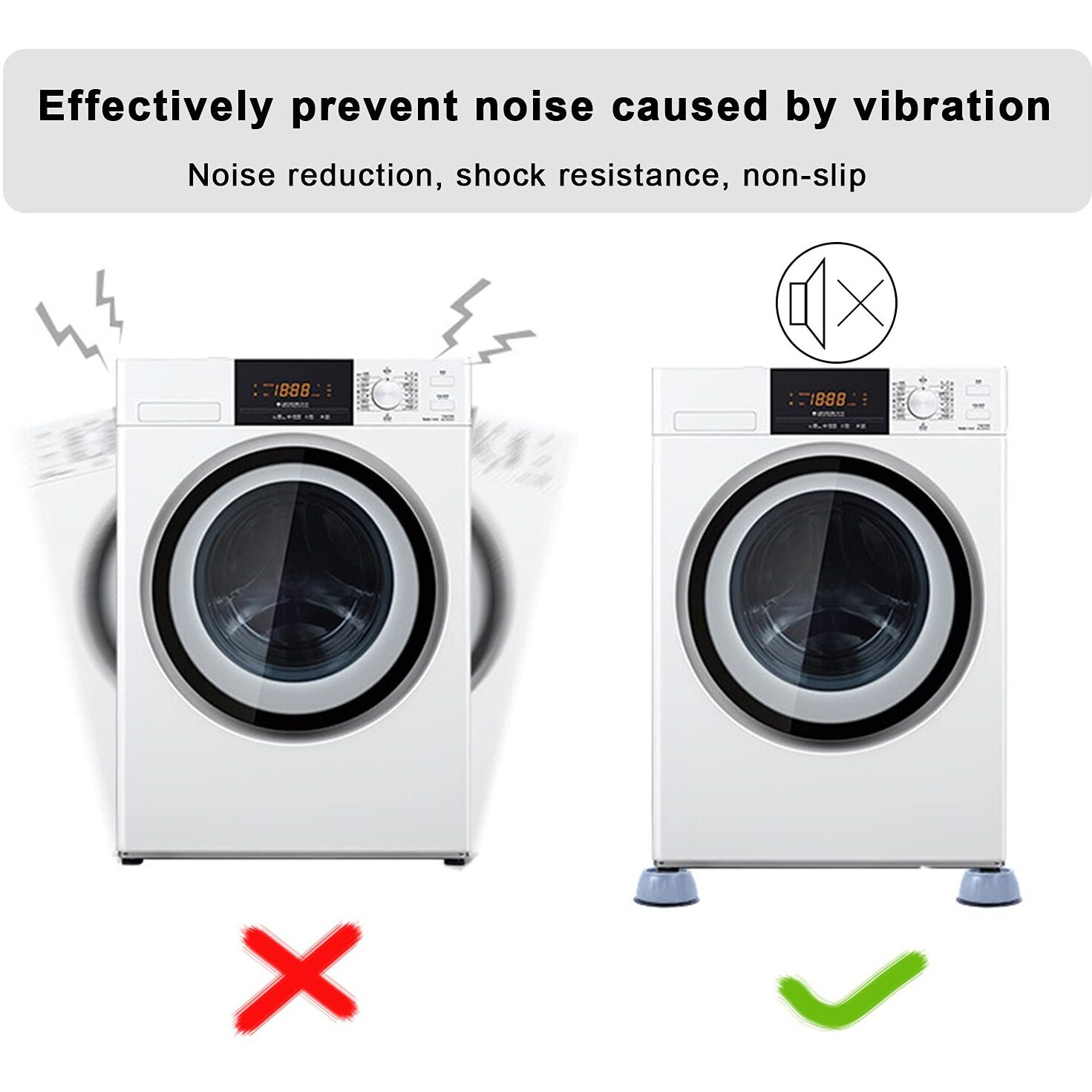 Anti Vibration Pad For Washing Machine Support Set Of 8, Rubber Washer Dryer Non Slip Shock Noise Cancelling Foot Mat, Anti-Walking Stabilizer Refrigerator Support Pad Pedestals For Washing Machine