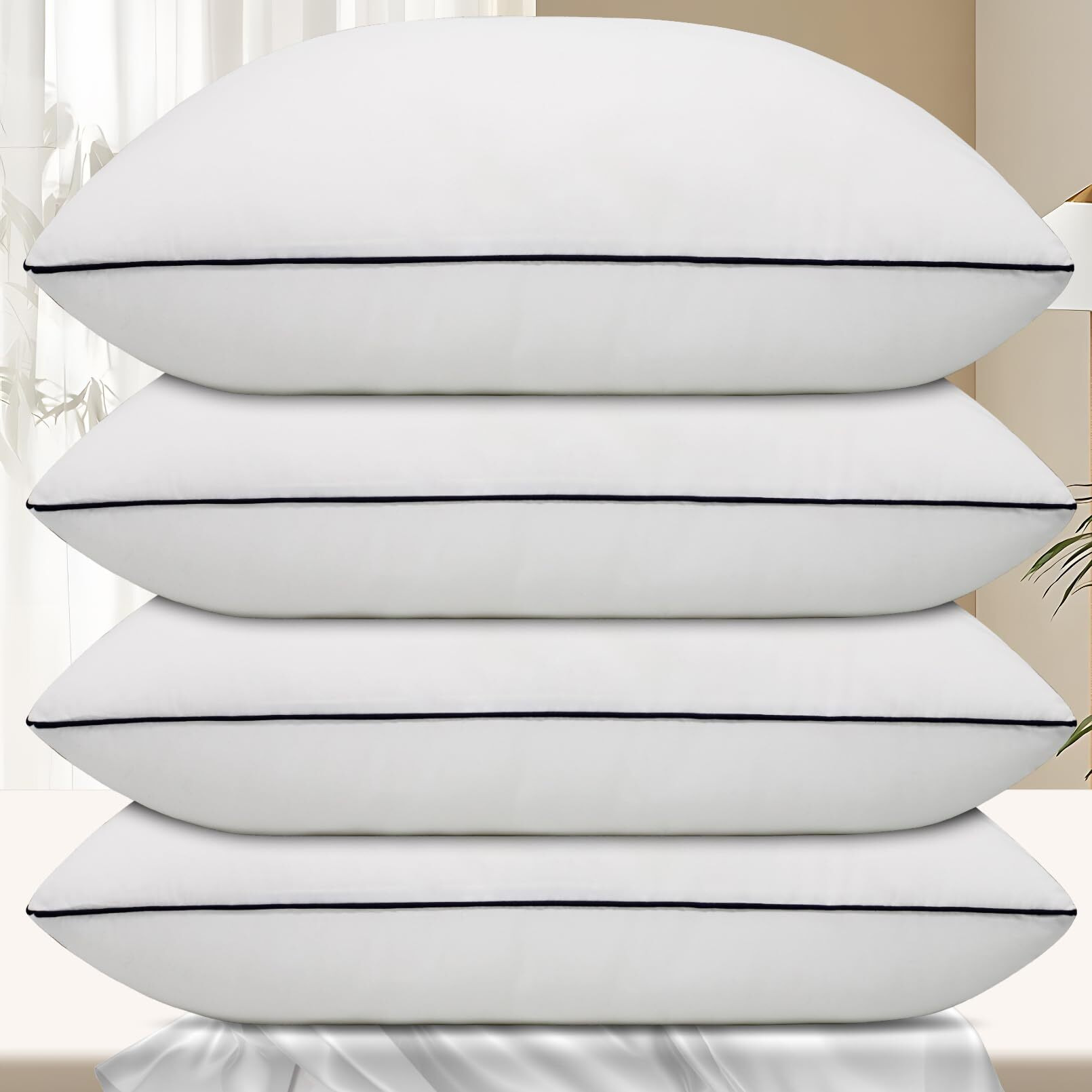 Vorouhals Hotel Collection Bed Pillows For Sleeping 4 Pack Queen Size Cooling Pillows Set Of 4 For Back, Stomach Or Side Sleepers, Super Soft Down Alternative Microfiber Filled Pillows