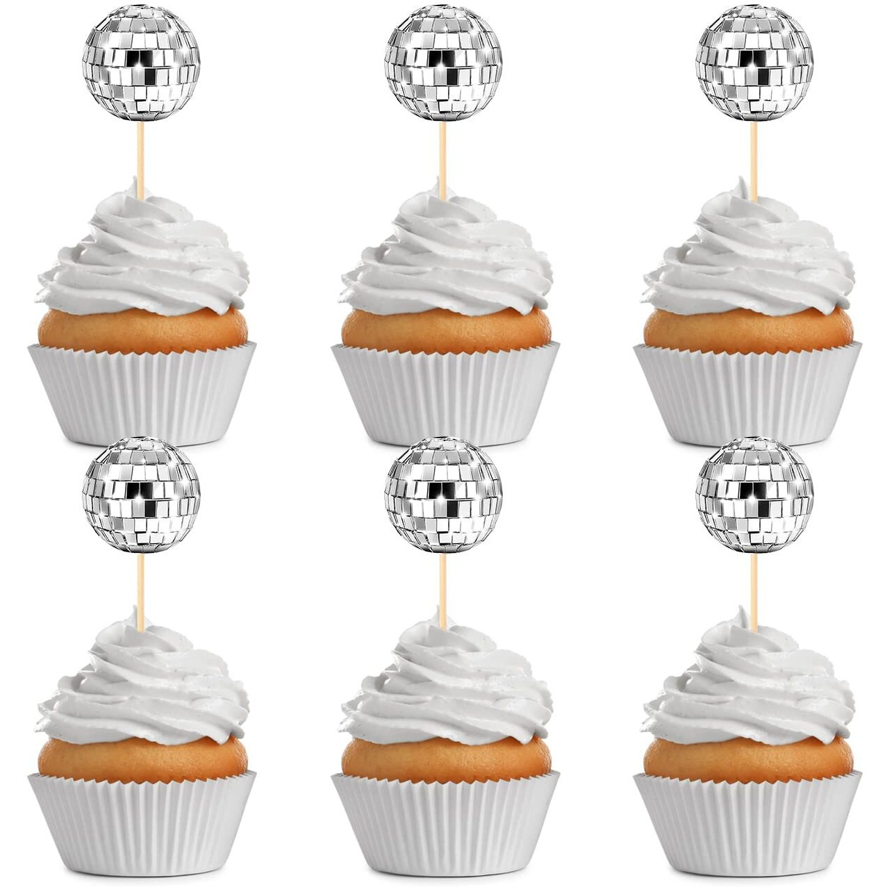 24 Pcs Disco Ball Cupcake Toppers, Disco Ball Cupcake Picks, Disco Ball Cake Toppers Disco Theme Cake Decorations For Disco Theme Party 70S Disco Party Decorations(2.7Cm)
