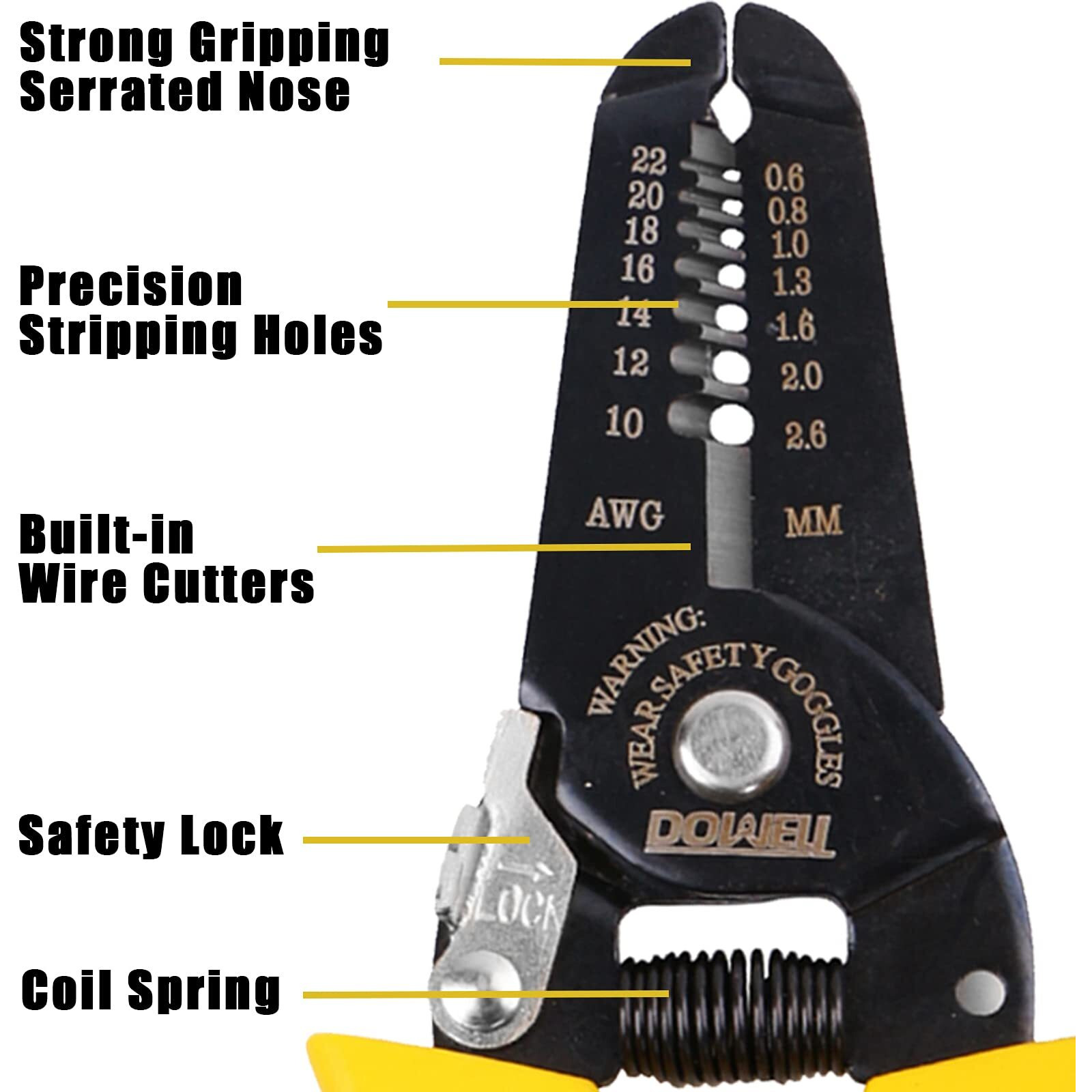 Dowell 10-22 Awg Wire Stripping Tool Wire Stripper Cutter Pliers Tool Multi-Function Hand Tool For Electrician 2-Piece
