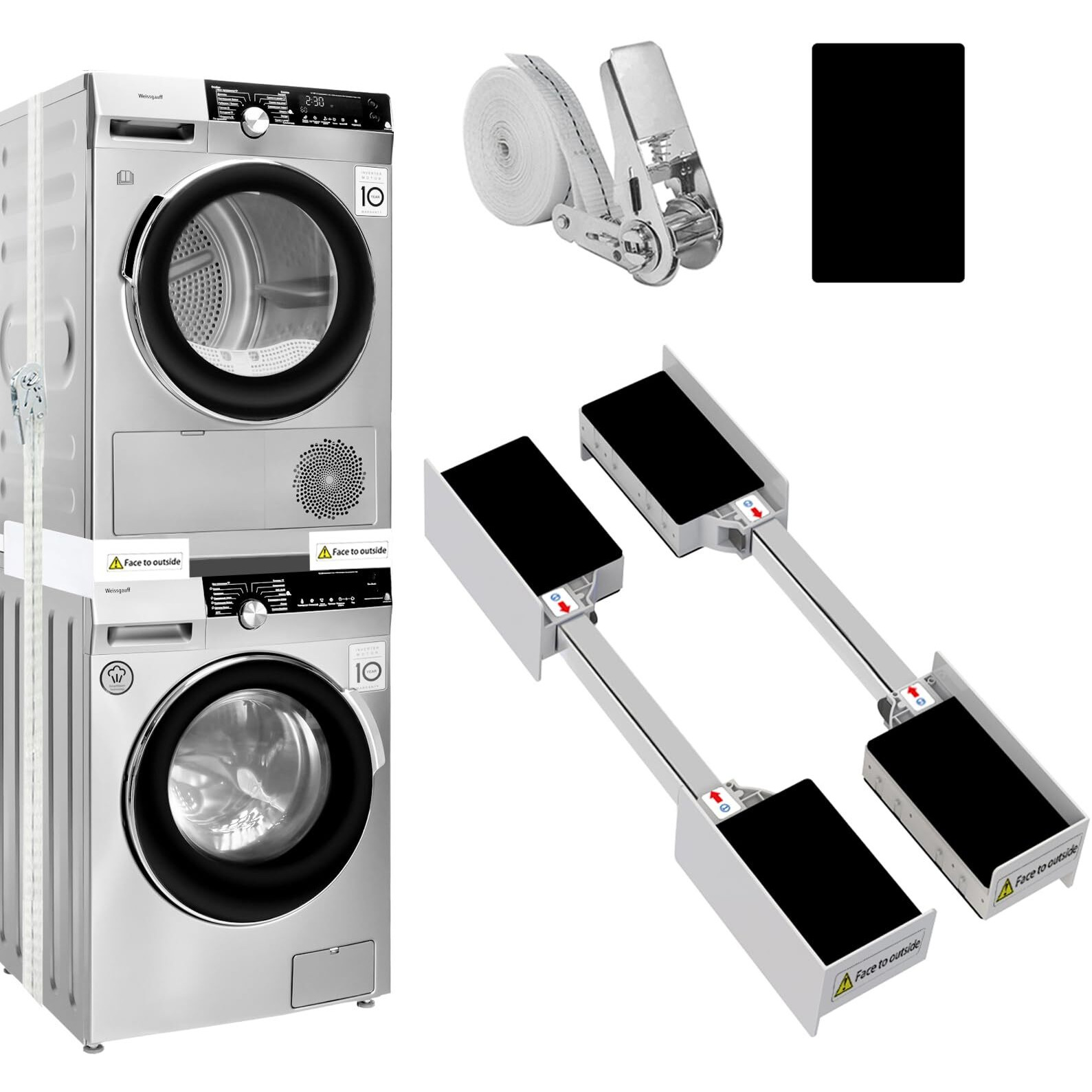 Kiss Core 29 Inch Washer Dryer Stacking Kit, Universal Stacking Kit For Washer And Dryer, Adjustable 29""/28""/27""/26""/25""/24"" Stackable Stacking Kit Replacement With Ratchet Strap