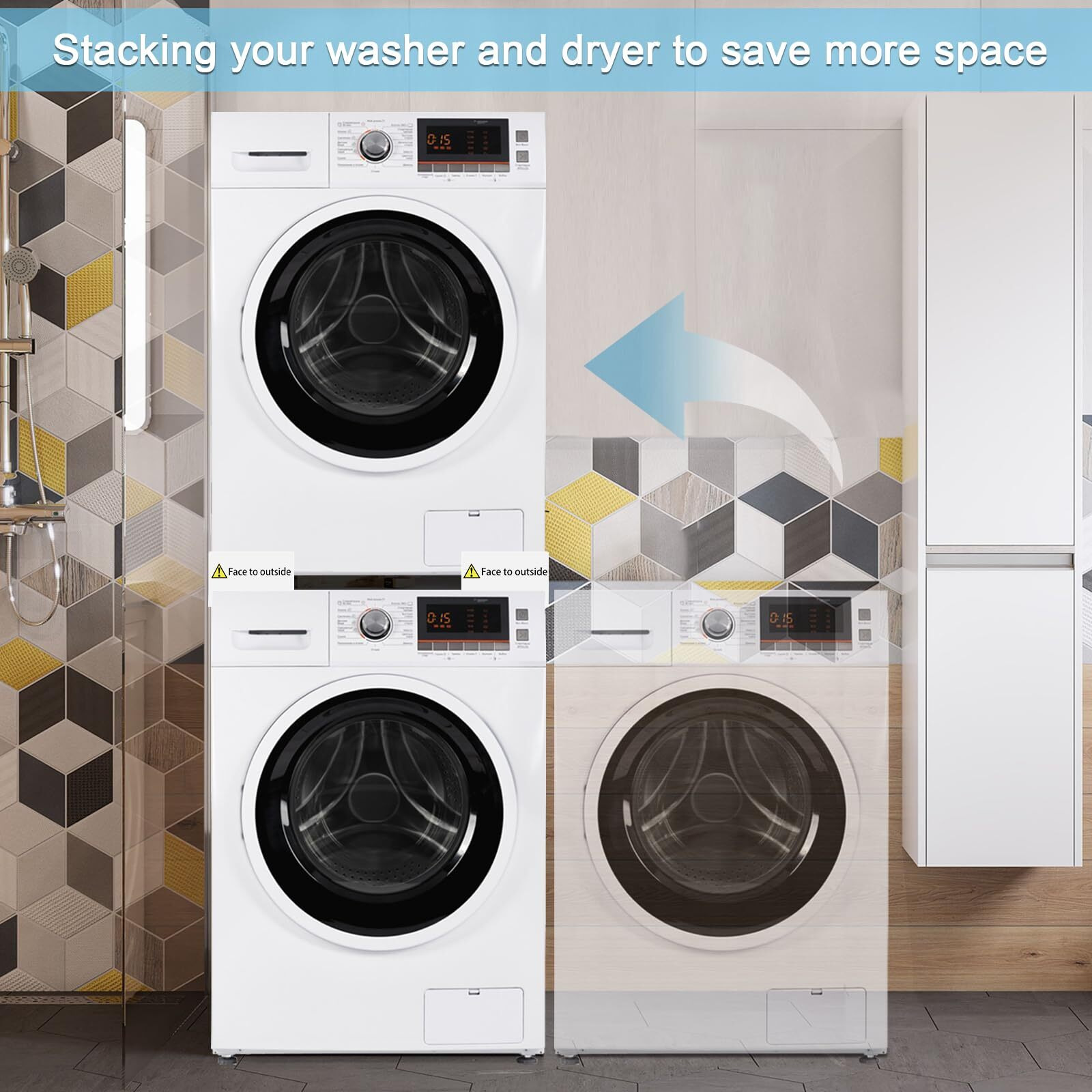 Kiss Core 29 Inch Washer Dryer Stacking Kit, Universal Stacking Kit For Washer And Dryer, Adjustable 29""/28""/27""/26""/25""/24"" Stackable Stacking Kit Replacement With Ratchet Strap