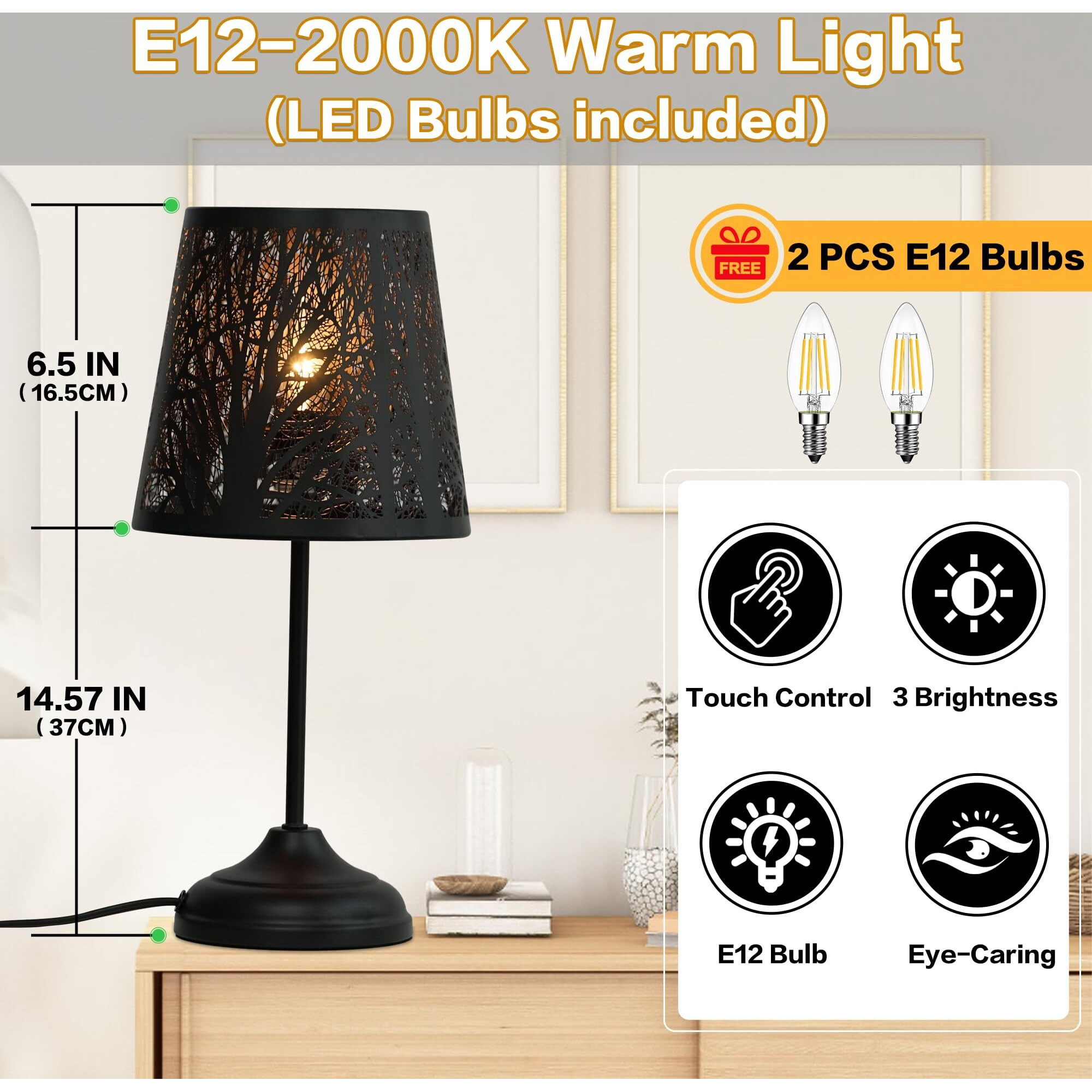 Zqqlite Led Lights Table Lamp,Touch Lamps For Nightstand,3-Levels Brightness,Lamp For Bedroom,Bedside Lamps,Desk Lamps For Home,Living Room,Office(Black)
