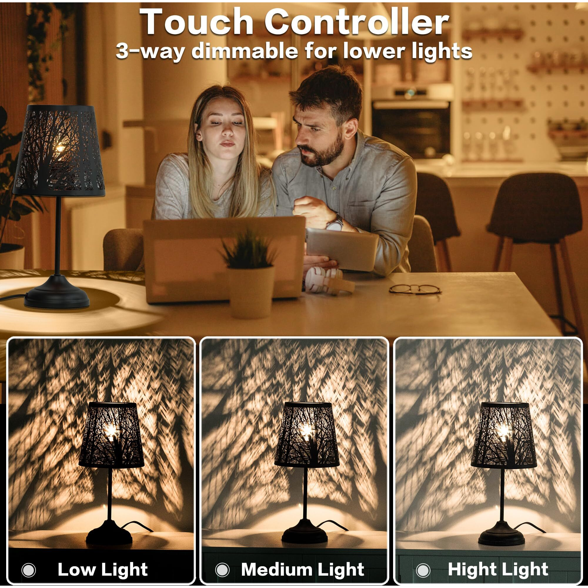 Zqqlite Led Lights Table Lamp,Touch Lamps For Nightstand,3-Levels Brightness,Lamp For Bedroom,Bedside Lamps,Desk Lamps For Home,Living Room,Office(Black)