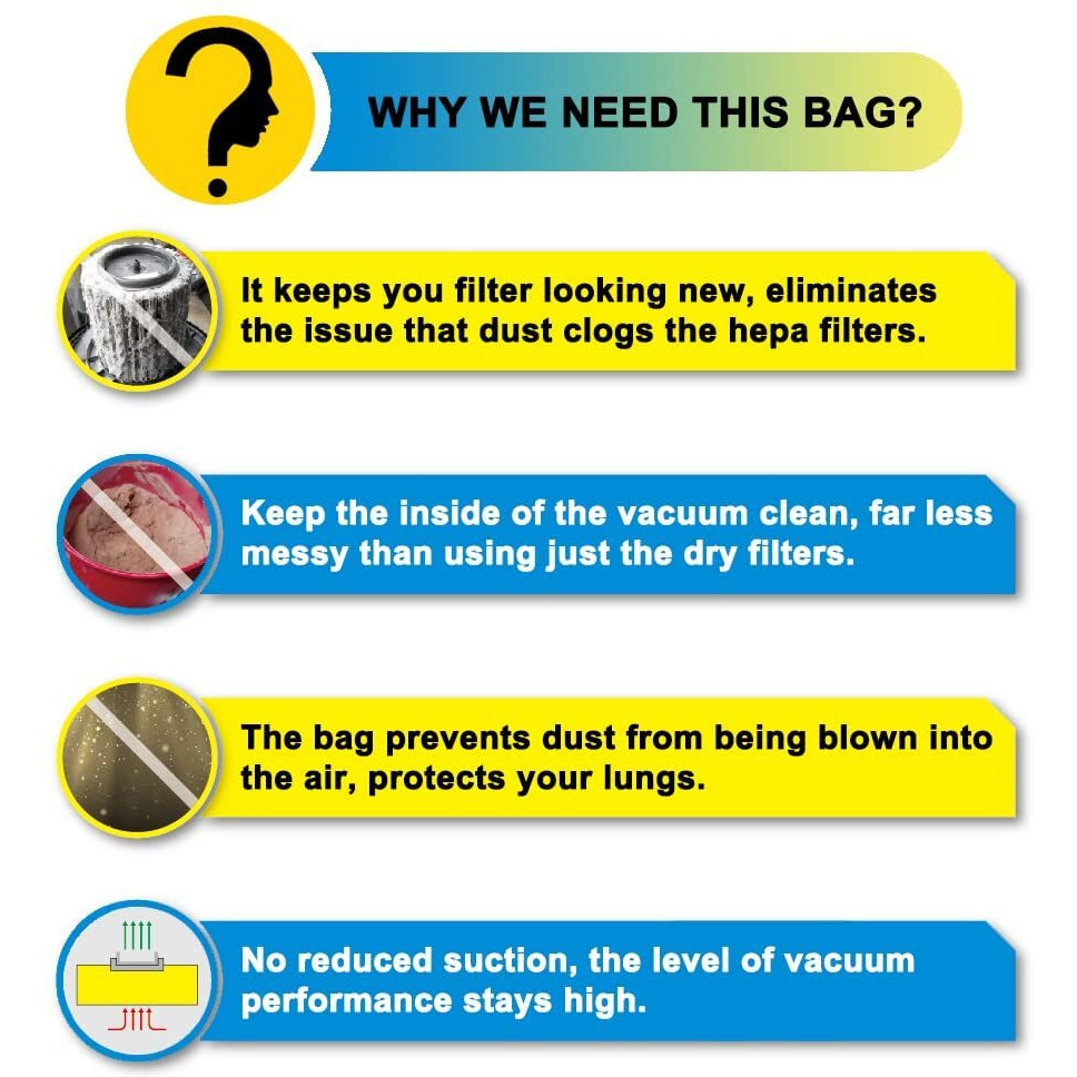Spacetent 5 Pack 90673 Bags For Shop Vac 15-22 Gallon Wet/Dry Vacs, Part  90673 9067300, Shop Vac 90673 Filter Bags Type J