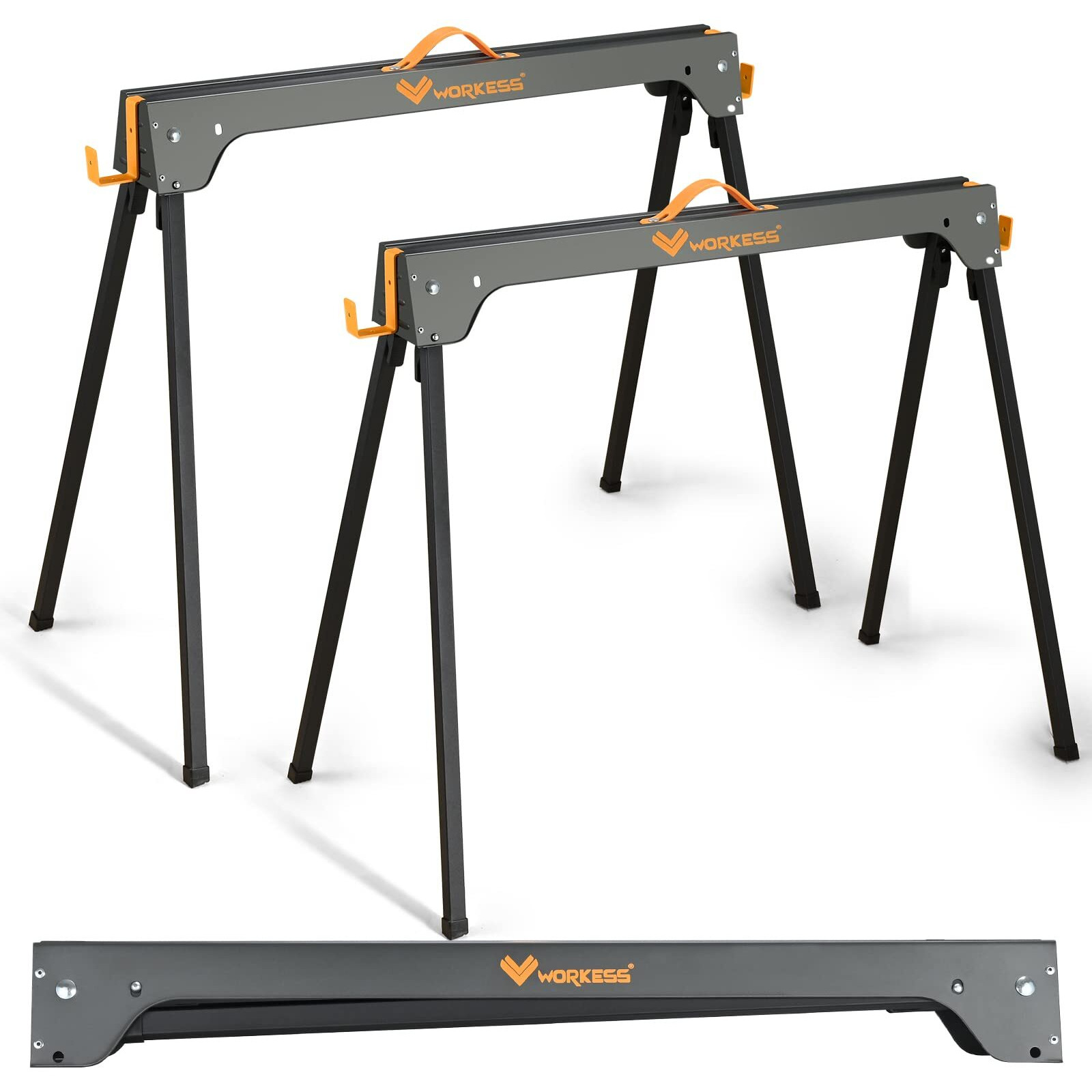 Workess Saw Horses 2 Pack, Heavy Duty Folding Portable Saw Horses Table 2200 Lbs Load Capacity With 2X4 Support Legs, Fast Open Legs And Easy Grip Handle For Woodworking.