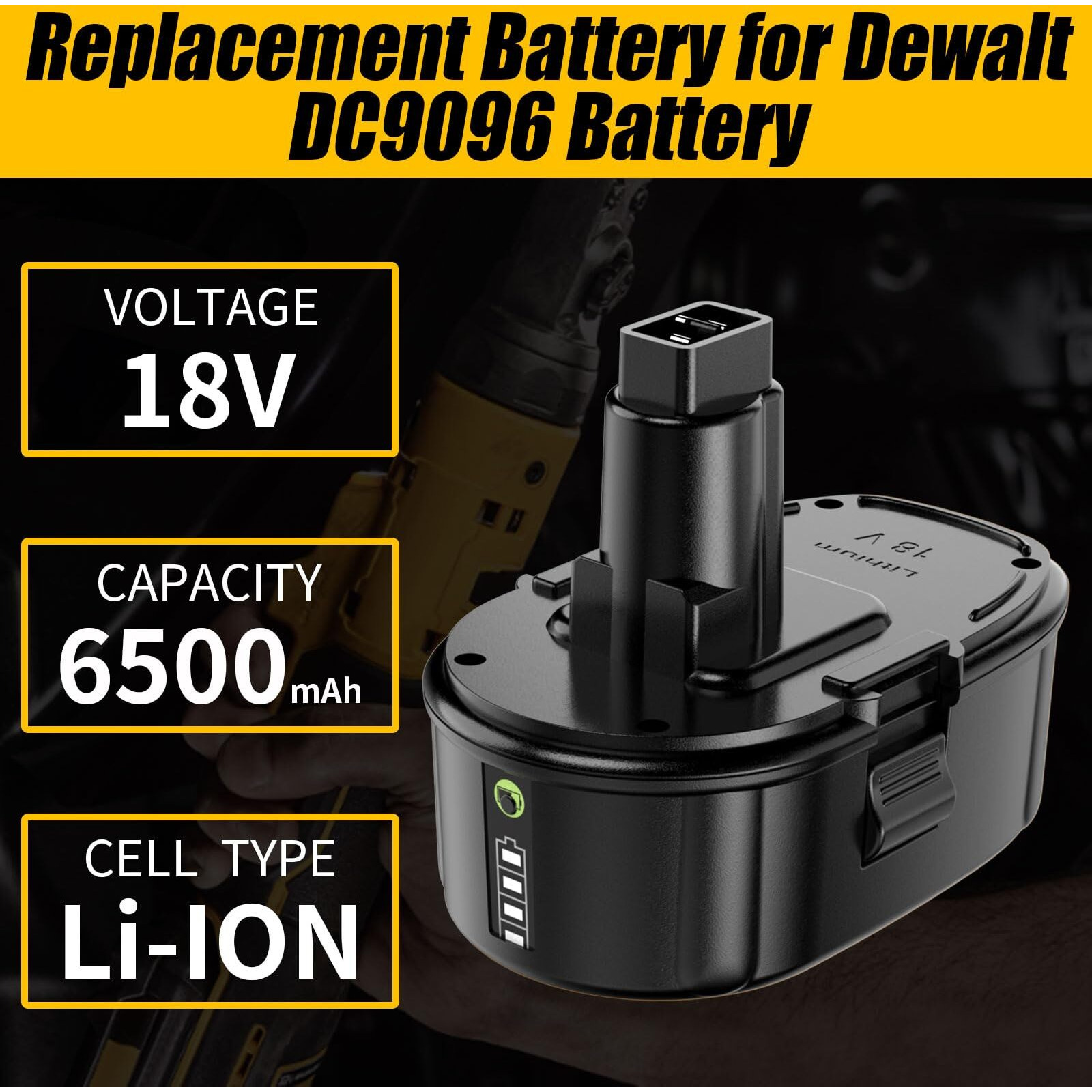 Energup 2Pack 18V 6500Mah Li-Ion Replacement For Dewalt 18V Xrp Battery Ni-Cad Dc9096 Dc9098 Dc9099 De9039 De9095 De9098 Dw9095 Dw9096 Dw9098 De9503 Dc9182, For 18Volt Dewalt 18V Batteries