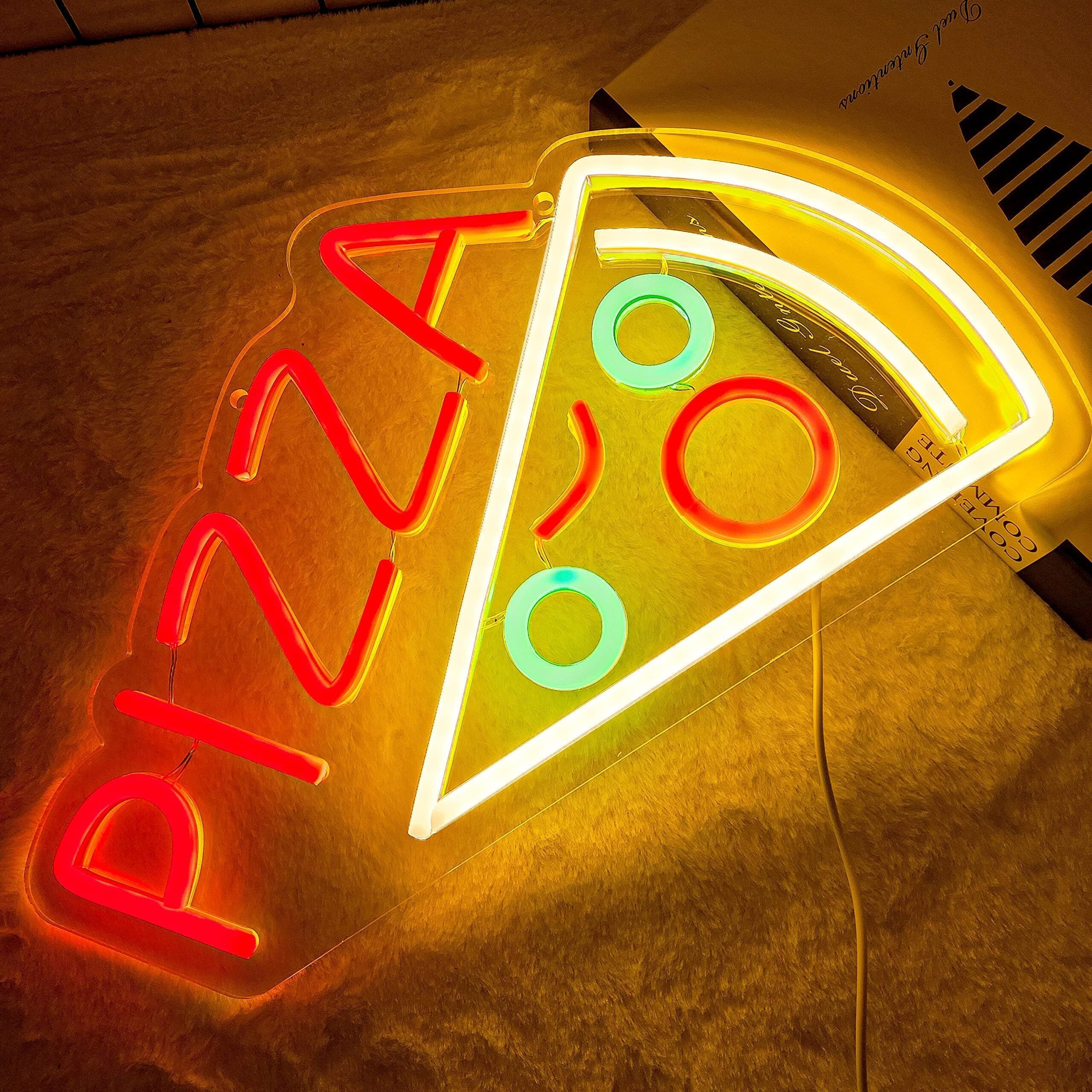 Attneon Pizza Neon Sign For Wall Decor, Pizza Shaped Neon Sign For Pizzeria,Pizza Led Neon Light For Restaurant,Kitchen,Store,Party,Restaurant Food Decor,Usb Powered,Size 14.6 * 8.3 Inch(Jtld006-21)