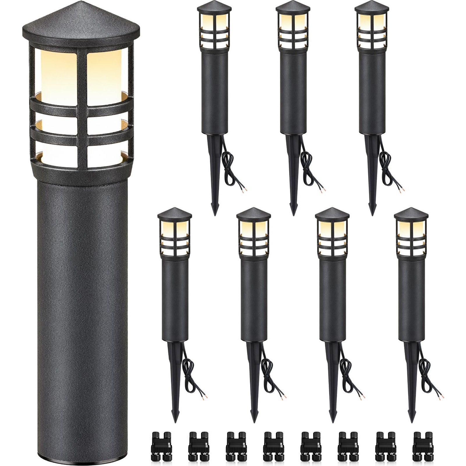 Sunvie 8-Pack Low Voltage Pathway Lights 3W Led Landscape Pathway Lighting 3000K Warm White Cri 90+ Landscape Lights Wired 12-24V Aluminum Bollard Path Lights For Walkway Yard Garden, Etl Listed Cord