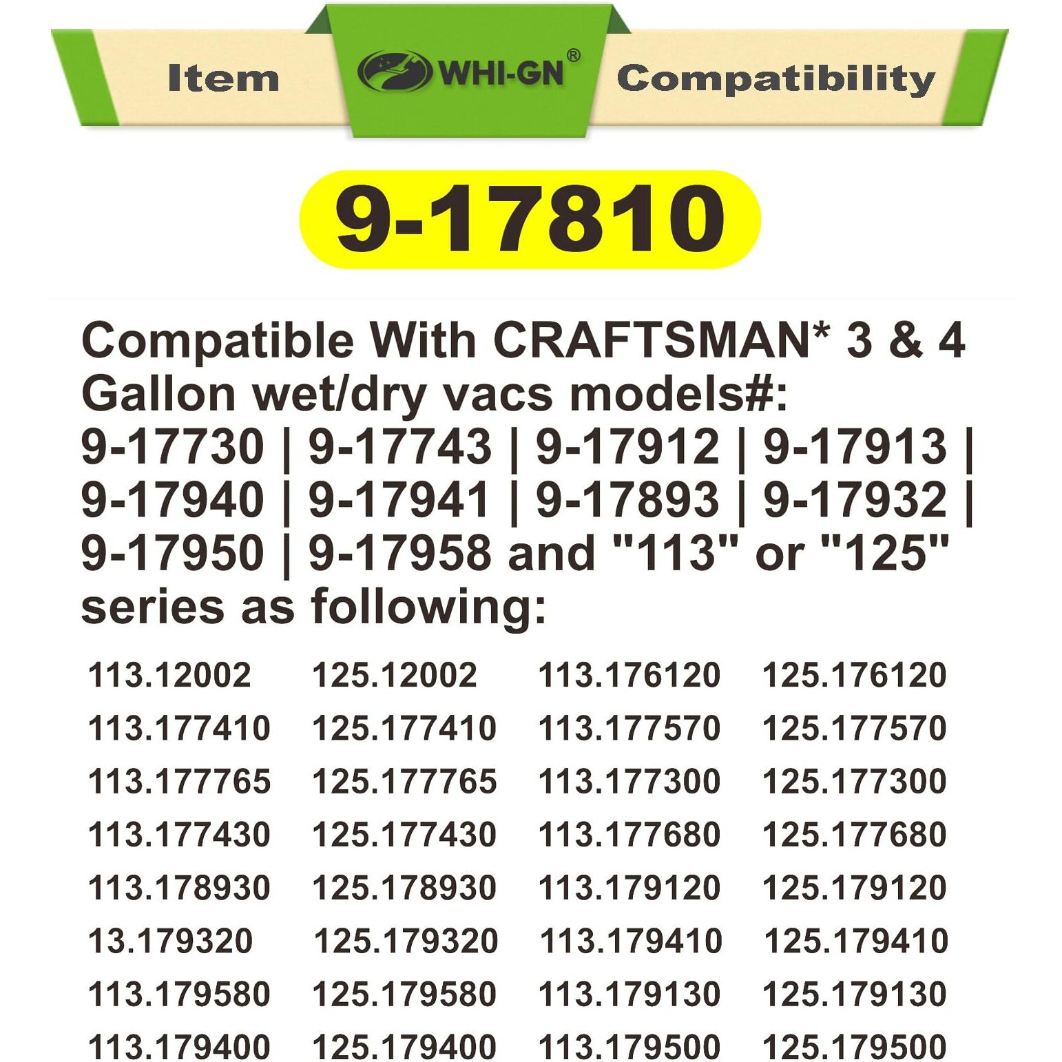 3 Pack 17810 Filter Replacement For Craftsman Shop Vac Filter 9-17810 For 3 To 4 Gallon General Purpose Vacuums