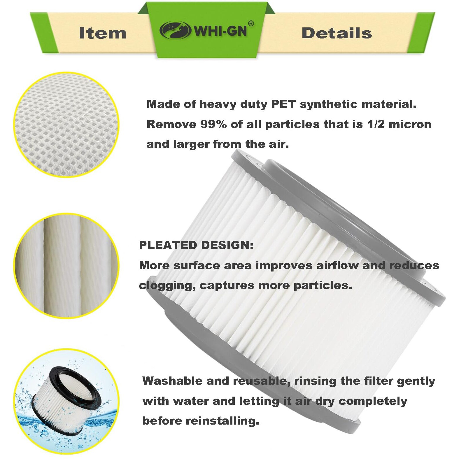 3 Pack 17810 Filter Replacement For Craftsman Shop Vac Filter 9-17810 For 3 To 4 Gallon General Purpose Vacuums