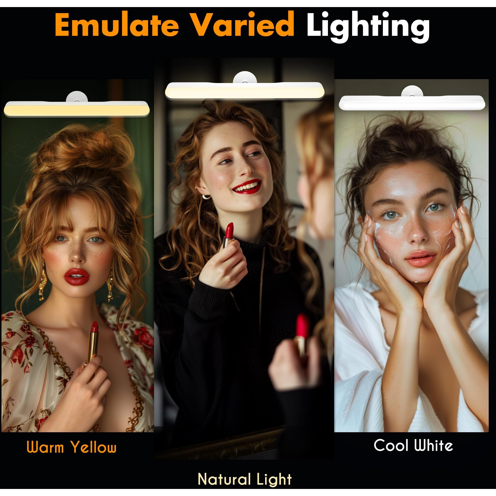 Upgraded Cordless Led Vanity Mirror Lights, Rechargeable Stick On Makeup Light Bar For Bathroom With 3 Color Temp& Stepless Dimming, 24 Hrs Battery Life Portable Wireless Vanity Light For Travel
