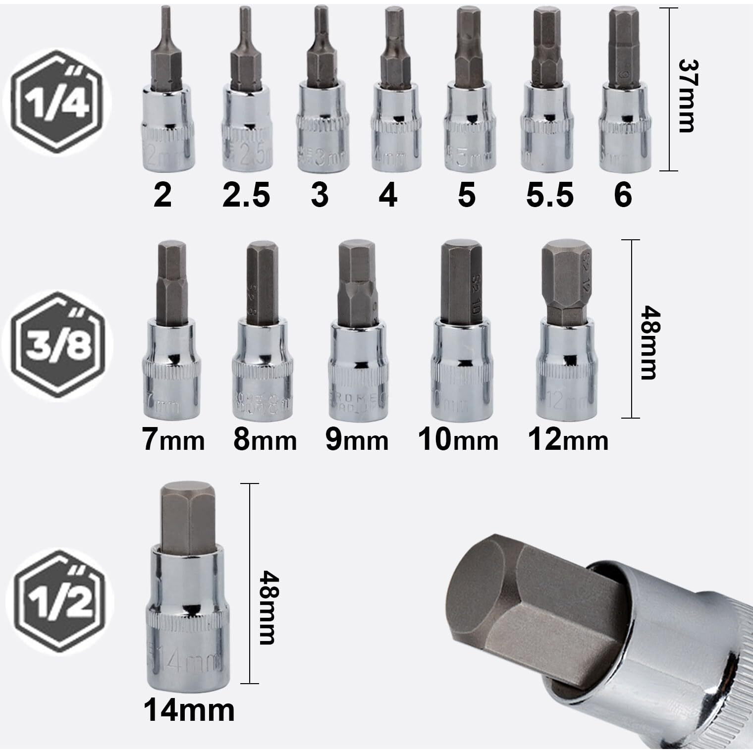 Hex Bit Socket Set Premium S2 Alloy Steel | 13-Piece Metric 2Mm - 14Mm Allen Socket Kit