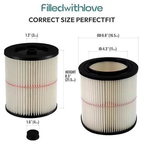 17816 9-17816 Red Stripe Vacuum Cartridge Filter Compatible Craftsman Shop Vac Wet/Dry Vacuum Models 5, 6, 8, 12, And 16 32 Gal. Vacuums Produced Since 1988 8.5 Inches- White/Red