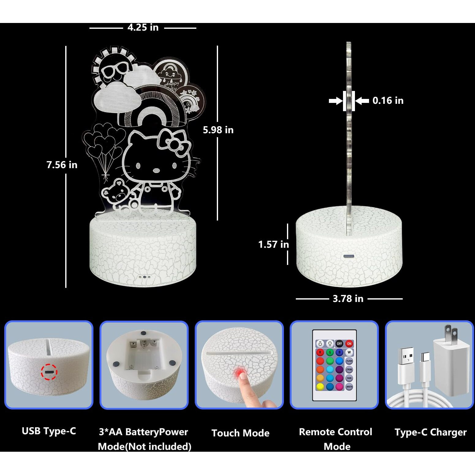 Cobiku Kitty Night Light For Kids, Kitty Lamp Girl Cute Led Cat Night Light 16 Colors Dimmable Kitty Decor Lamp With Remote & Luminous Base, Bedroom Decoratio Gifts For Christmas Birthday Girls