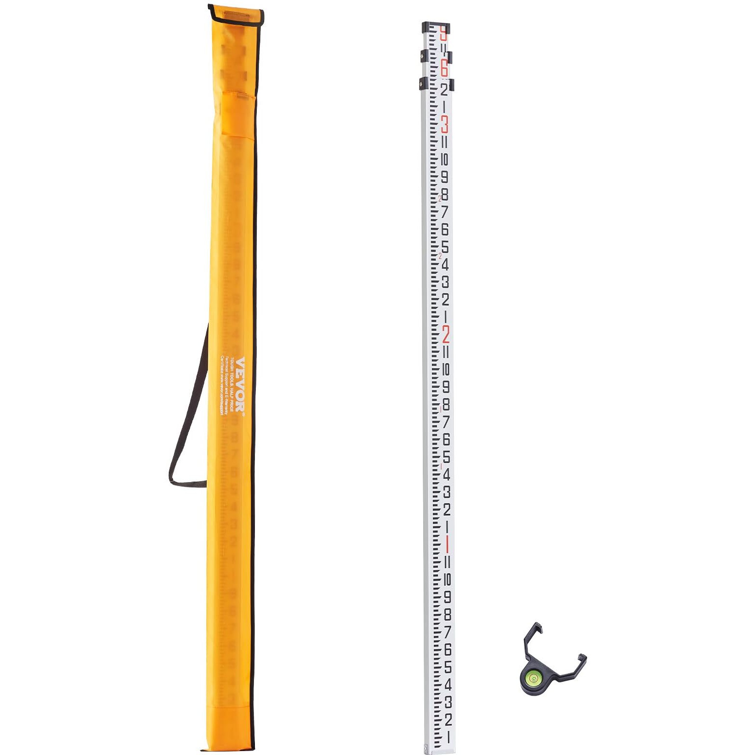 Vevor Aluminum Grade Rod, 9-Feet/8Ths 3 Sections Telescopic Measuring Rod, Double-Sided Scale 1/8In Leveling Rod Stick,Aluminum Alloy Survey Rod With Bubble Level &Carrying Bag For Houses,Walls,Floors