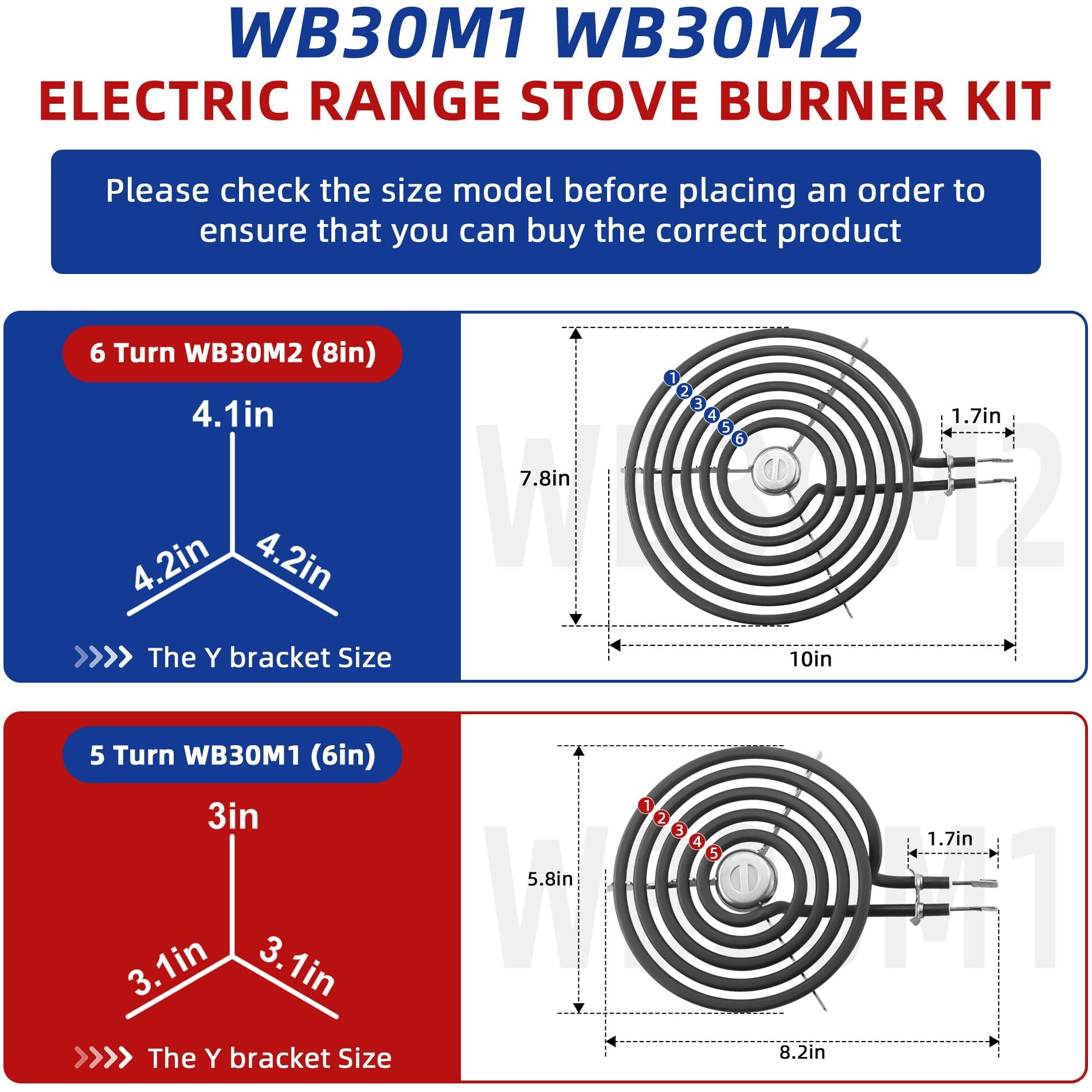 Wb30M1 Wb30M2 Electric Stove Burners Replacement-G-E Stove Burner Replacement Kit-Fit For G-E Hot-Point Stove Top Element Burner-2 Wb30M1(6"") & 2 Wb30M2(8"") Stove Burner Kit By Ami Parts