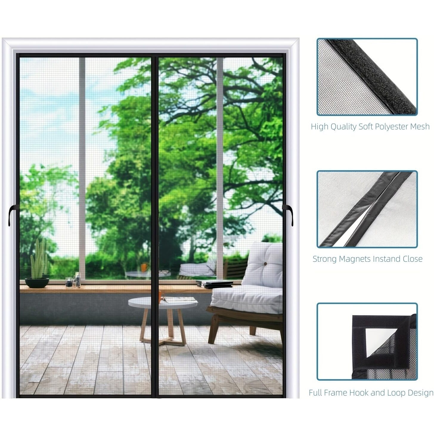 Magnetic Screen Door Fits Door Size 70"&quotX95"" Snap On Screen Door Magnets Mesh Screen Curtain Sliding Door Mosquito Door Net With Heavy Duty For Frech Door/Entry Door/Interior Door/Patio Door