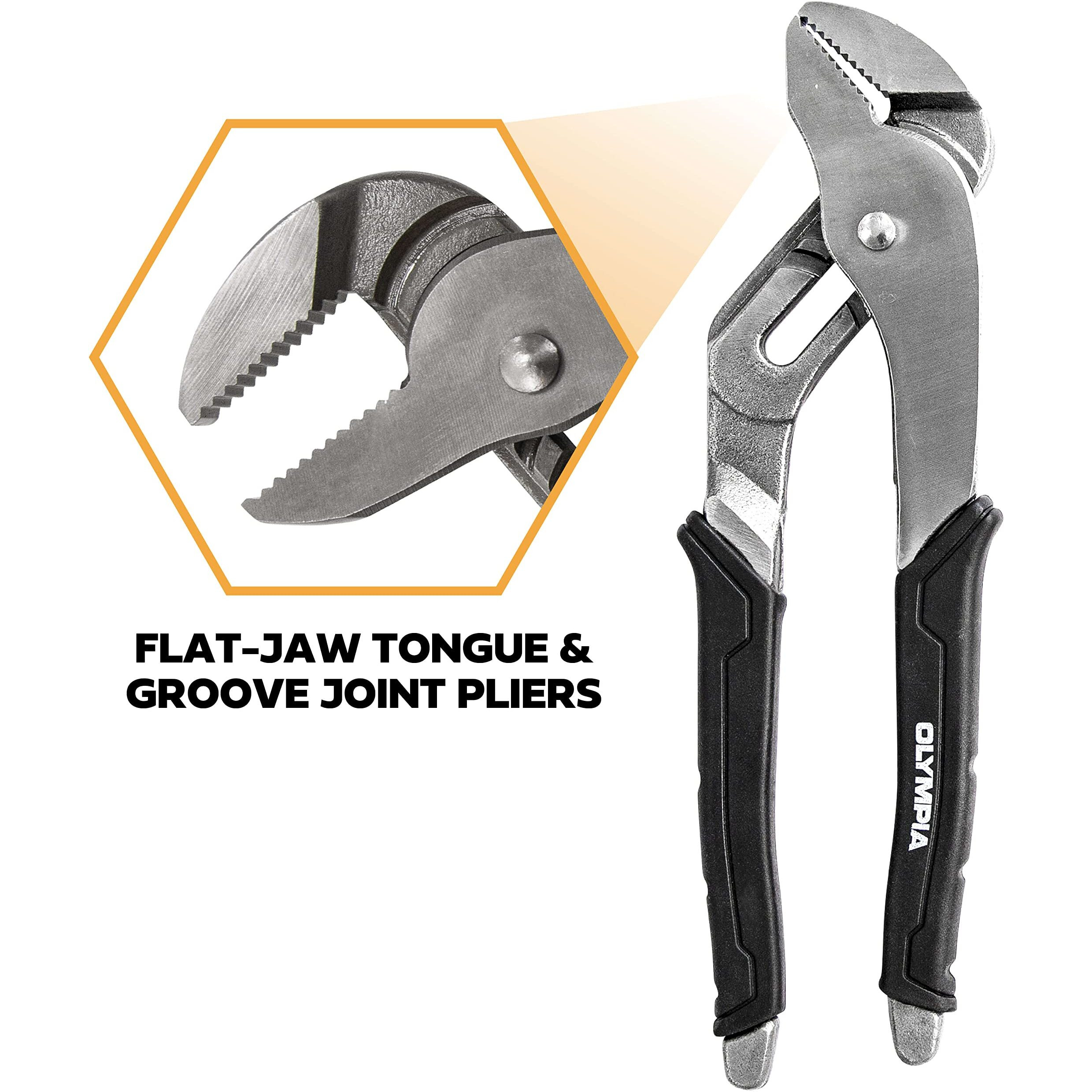Olympia Tools Tongue And Groove Pliers, Straight Jaw Pliers With Cushion Grip, 5 Jaw Positions, 1.7"" Jaw Capacity, Water Pump Plier (8-Inch)
