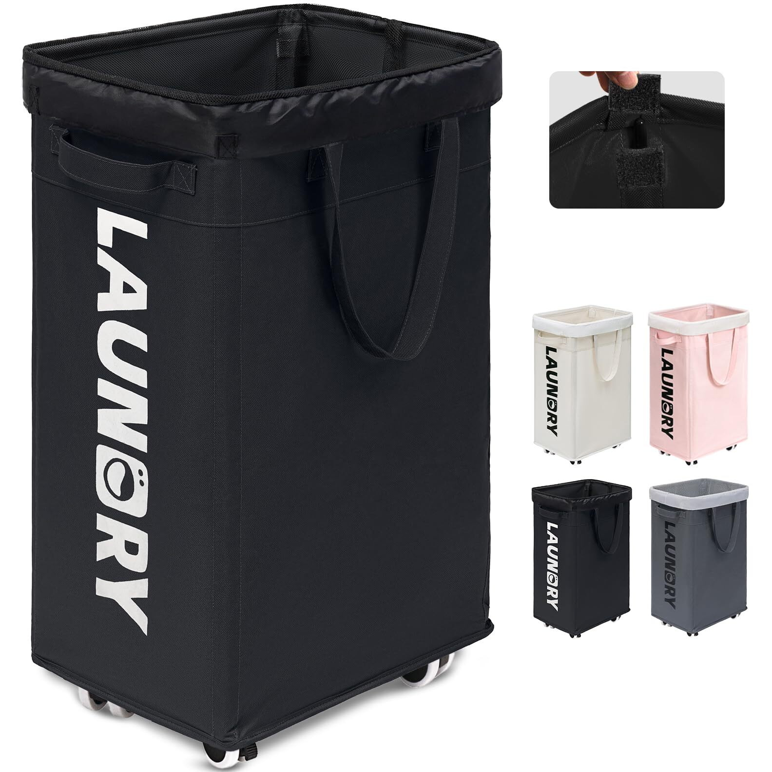 Goodpick Slim Laundry Hamper With Wheels, 75L Dorm Laundry Basket, Dirty Laundry Basket With Removable Wash Bag For Laundry Room, Black Rolling Laundry Basket