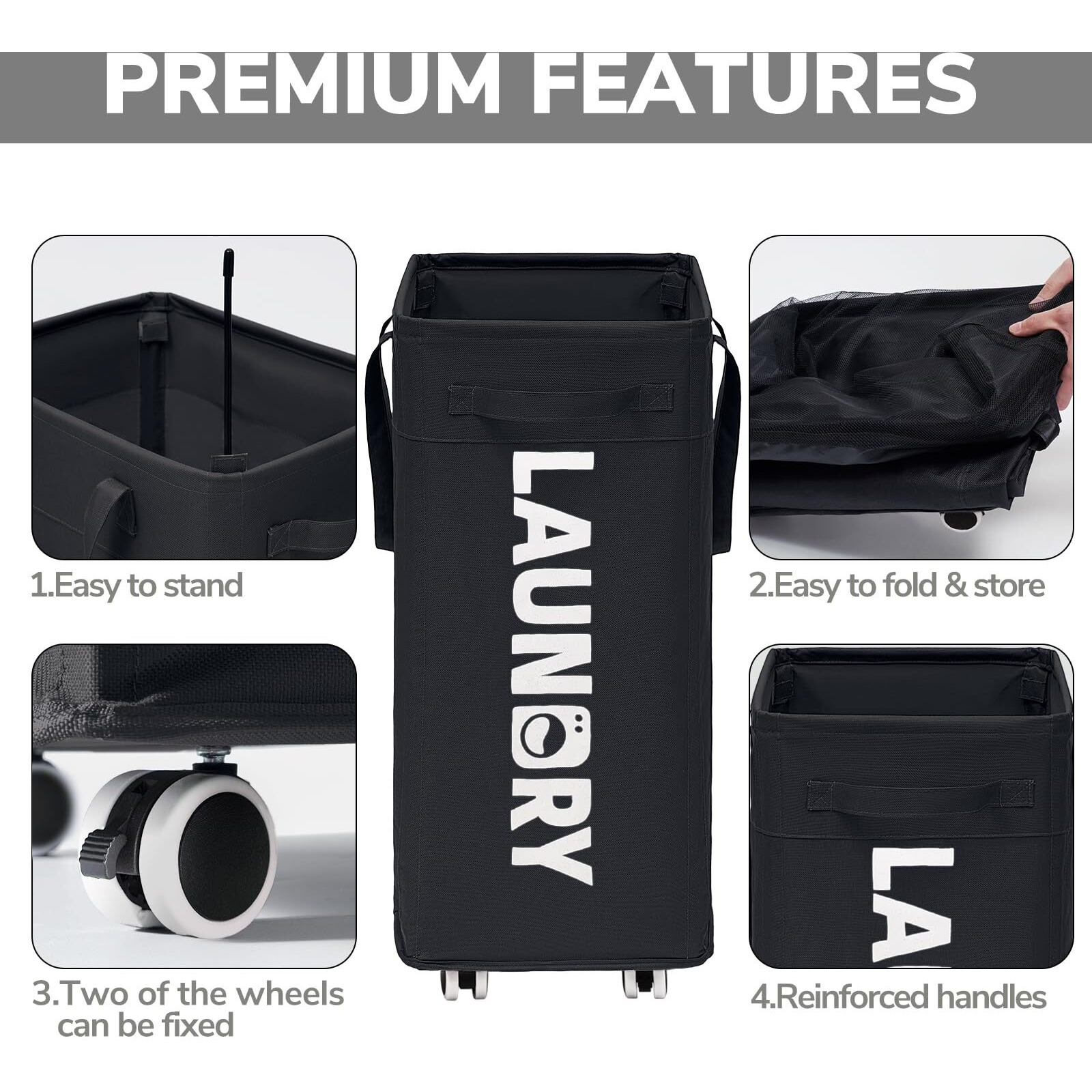 Goodpick Slim Laundry Hamper With Wheels, 75L Dorm Laundry Basket, Dirty Laundry Basket With Removable Wash Bag For Laundry Room, Black Rolling Laundry Basket