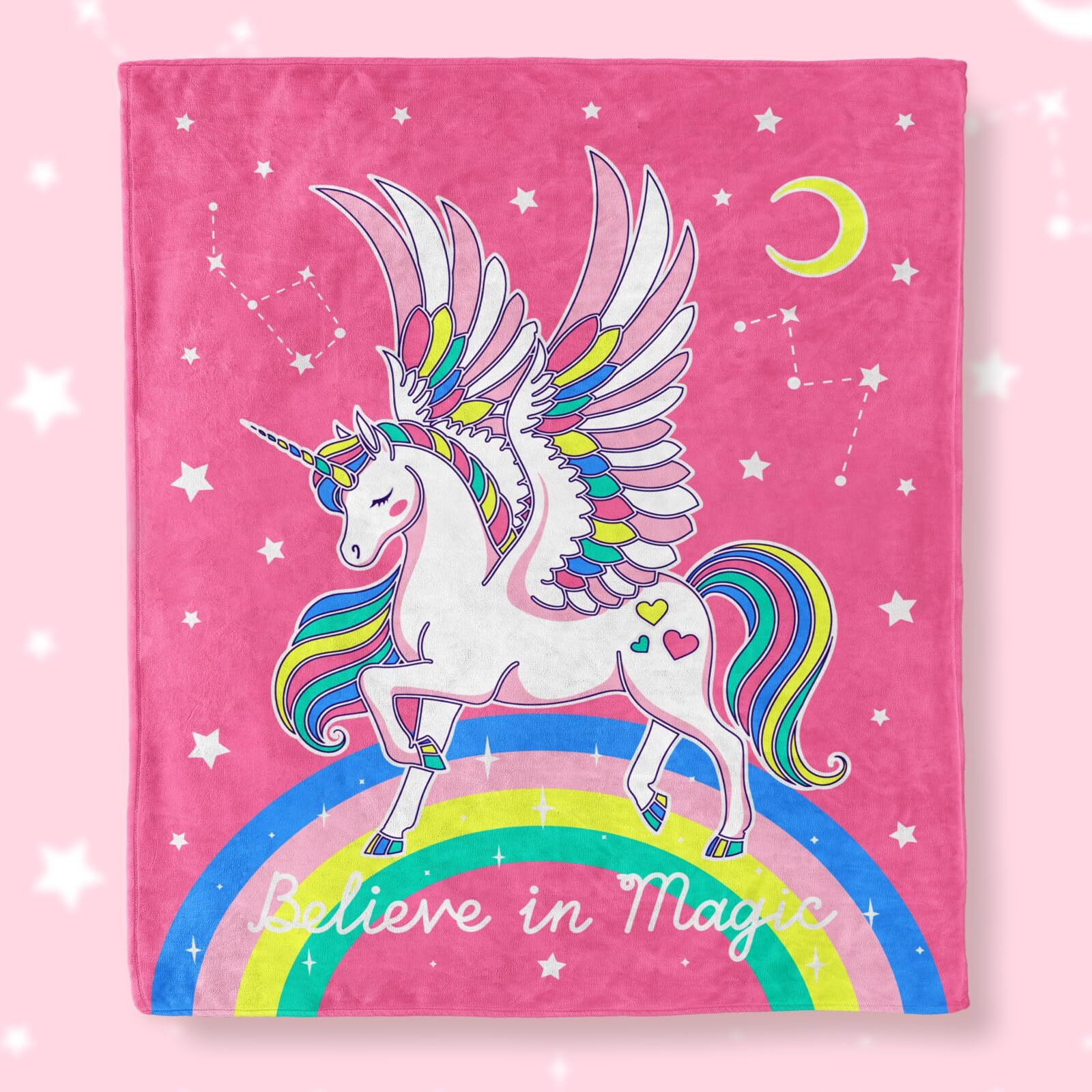 Unicorn Gifts Toys For Kids Girls - Glow In The Dark Blanket Age 1-13 Years Old Birthday Halloween Easter Decor Toddler Teen Daughter Grandkids Rainbow Moon Stars Throw 50"&quotX60""