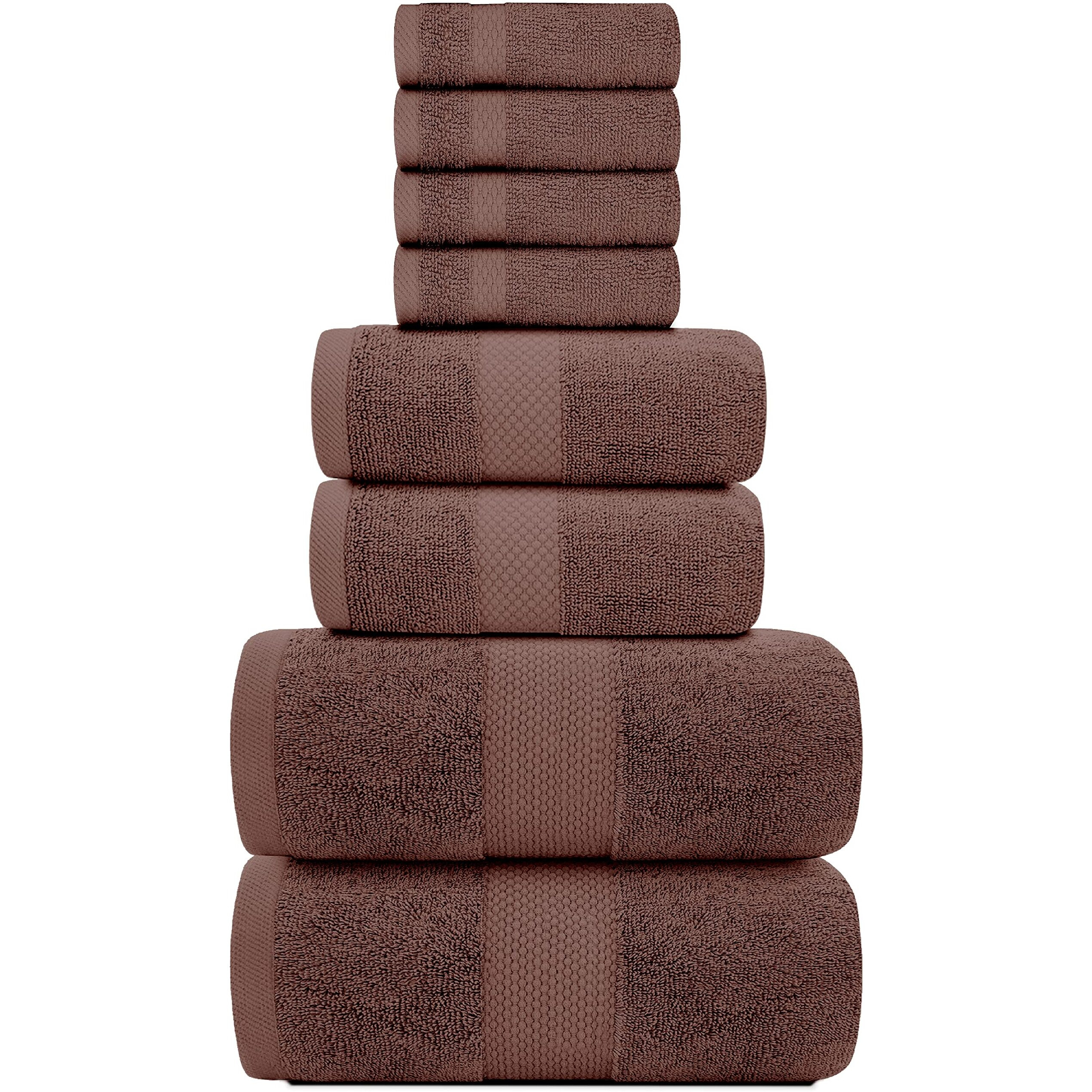 White Classic Luxury Brown Bath Towel Set - Combed Cotton Hotel Quality Absorbent 8 Piece Towels | 2 Bath Towels | 2 Hand Towels | 4 Washcloths [Worth 72.95] 8 Pack | Brown