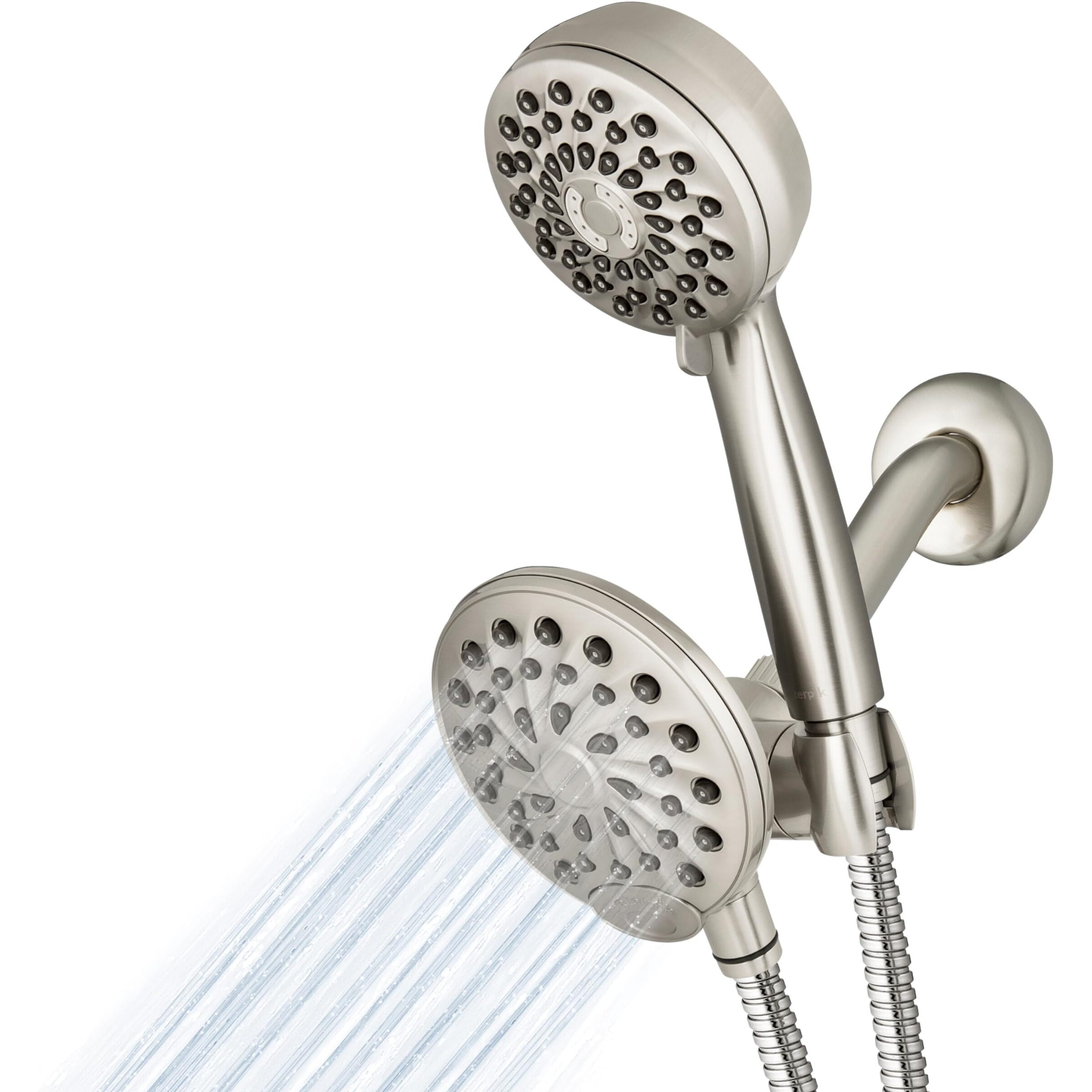 Waterpik One-Touch Dual 2-In-1 Shower System With Rain Shower Head And 7-Mode Hand Held Shower Head, Brushed Nickel Xpb-139E-769Me