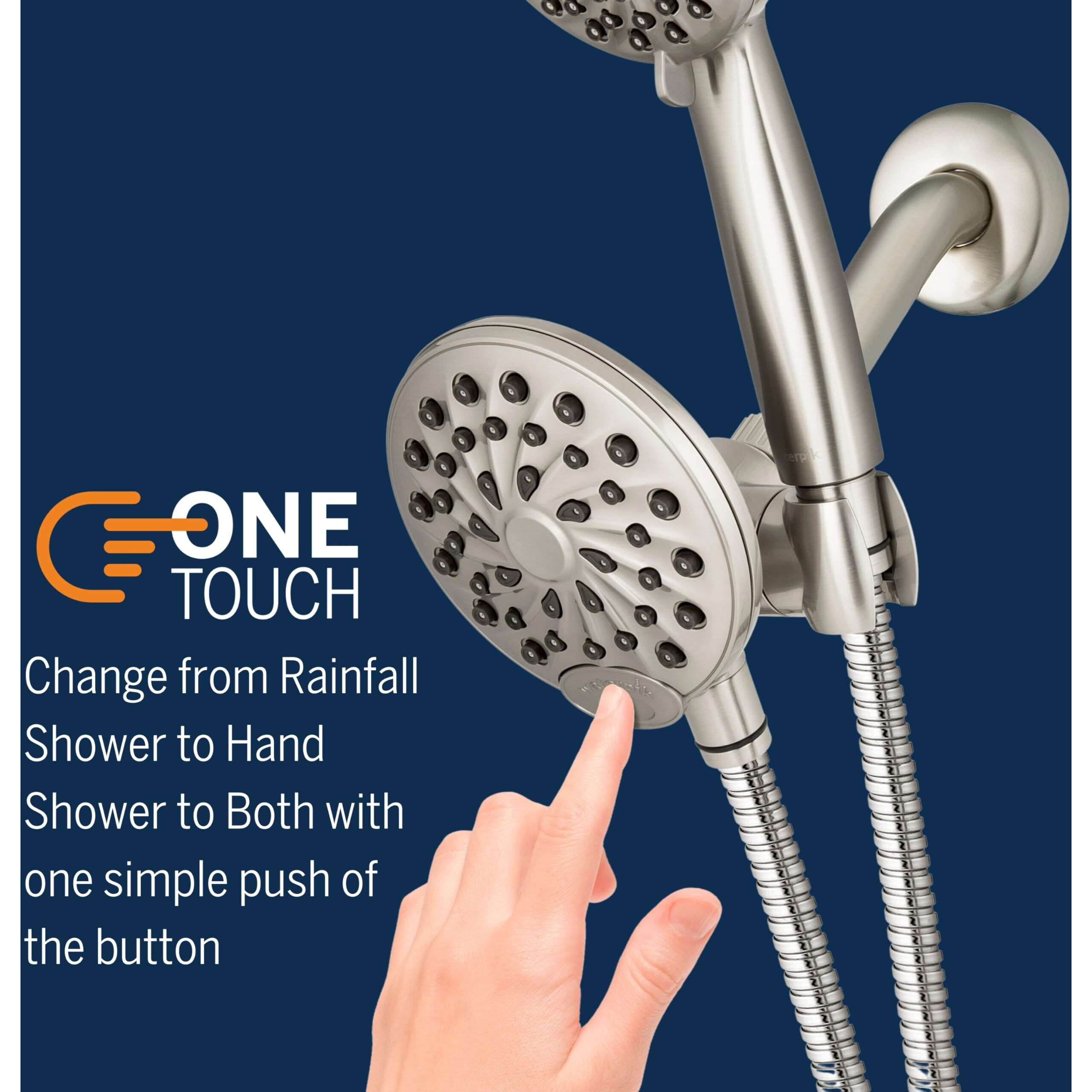 Waterpik One-Touch Dual 2-In-1 Shower System With Rain Shower Head And 7-Mode Hand Held Shower Head, Brushed Nickel Xpb-139E-769Me