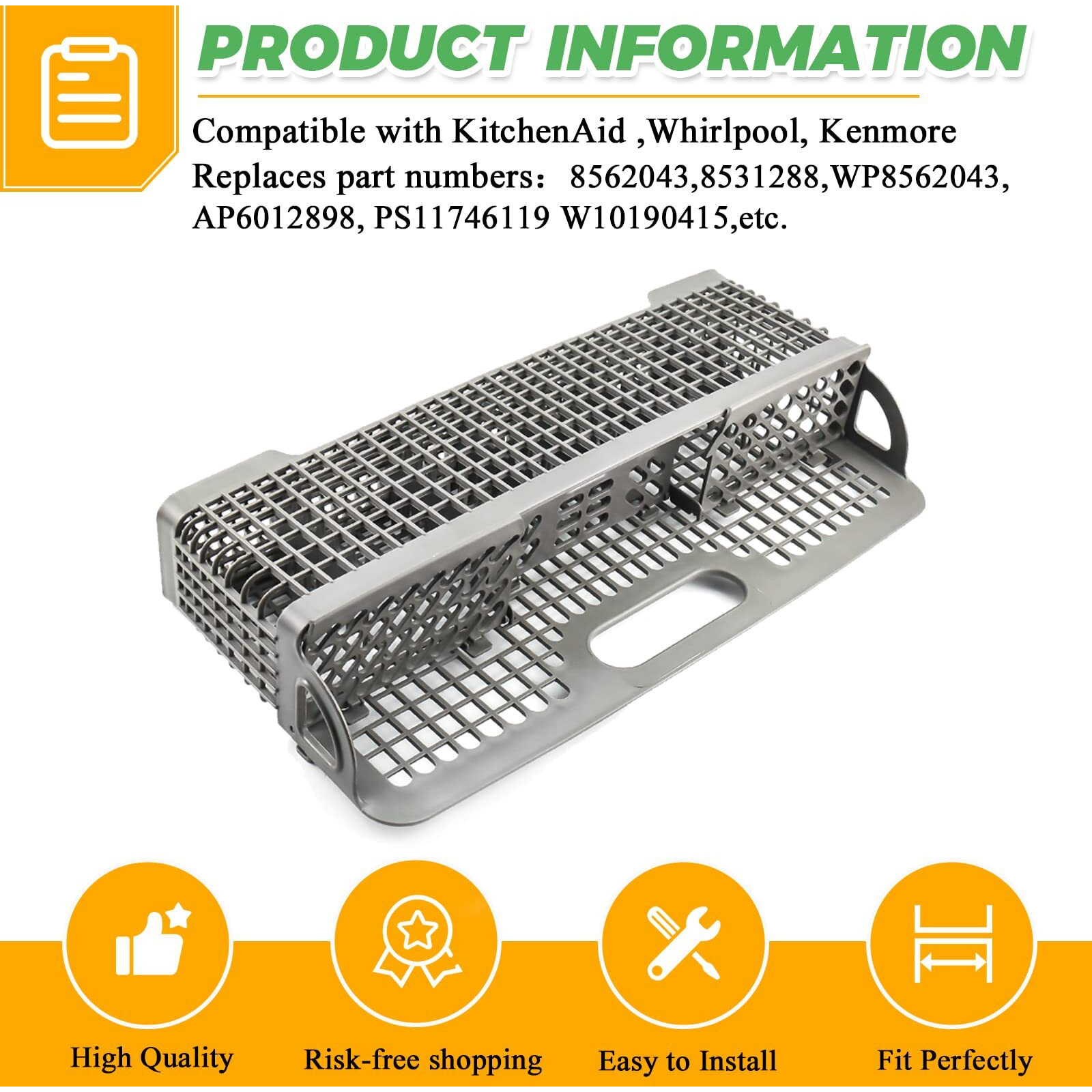 Wp8562043 8531233 Universal Dishwasher Silverware Basket Replacement For Whirlpool Kitchen-Aid Dishwasher Utensil Basket - Replaces Kitchen-Aid Dishwasher Basket W10190415 8531288 8562043 By Techecook