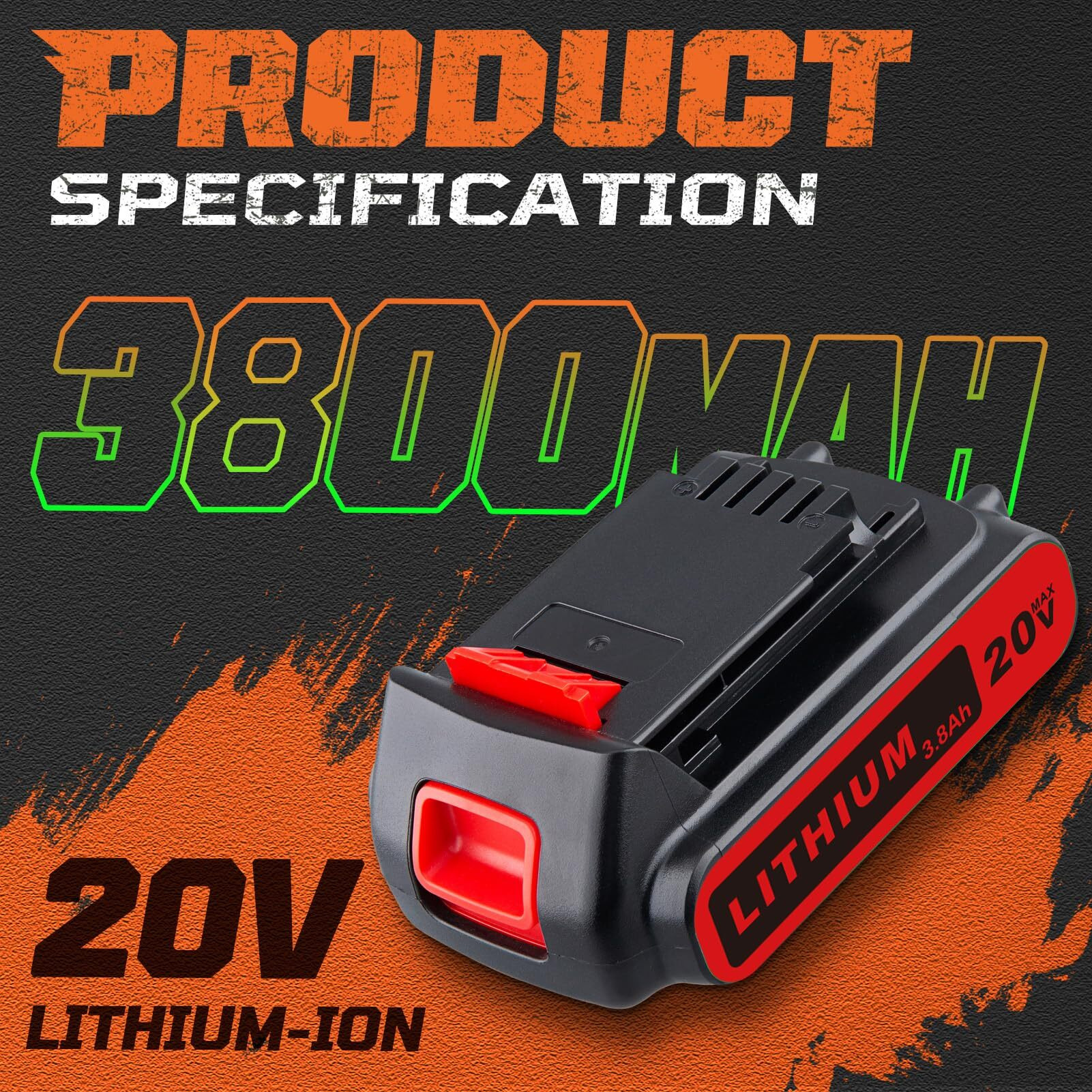 Masione 3.8Ah 20V Repalcement For Black And Decker 20V Lithium Battery Lbxr20 Lbxr2020-Ope Compatible With Black And Decker 20V Battery Cordless Tools And Outdoor Equipment (2-Pack)
