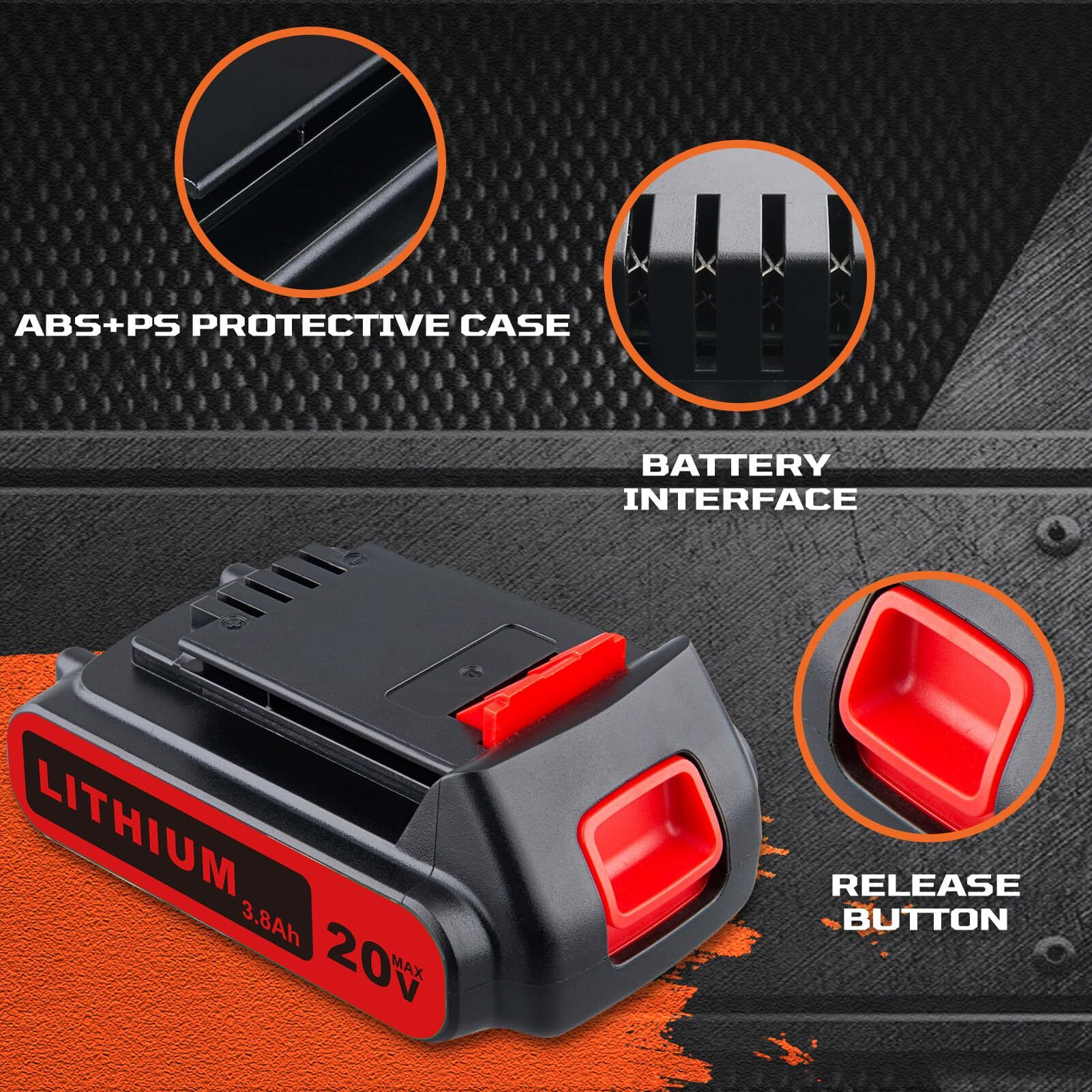 Masione 3.8Ah 20V Repalcement For Black And Decker 20V Lithium Battery Lbxr20 Lbxr2020-Ope Compatible With Black And Decker 20V Battery Cordless Tools And Outdoor Equipment (2-Pack)