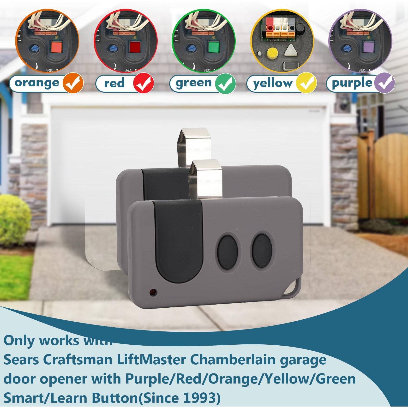 2 For Sears Craftsman Garage Door Remote139.53753 53753 139.18191 53680 139.53680 53681 139.53681 53879 139.53879 893Max 891Lm 371Lm, Work With Purple/Red/Orange/Yellow/Green/Learn Button(Since 1993)