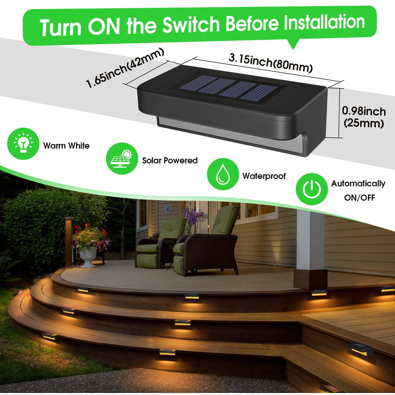 Asomst Solar Deck Lights Outdoor 16 Packs, Led Solar Step Light Waterproof, Solar Powered Fence Lighting Warm White For Stairs Yard Garden Patio Pathway Railing