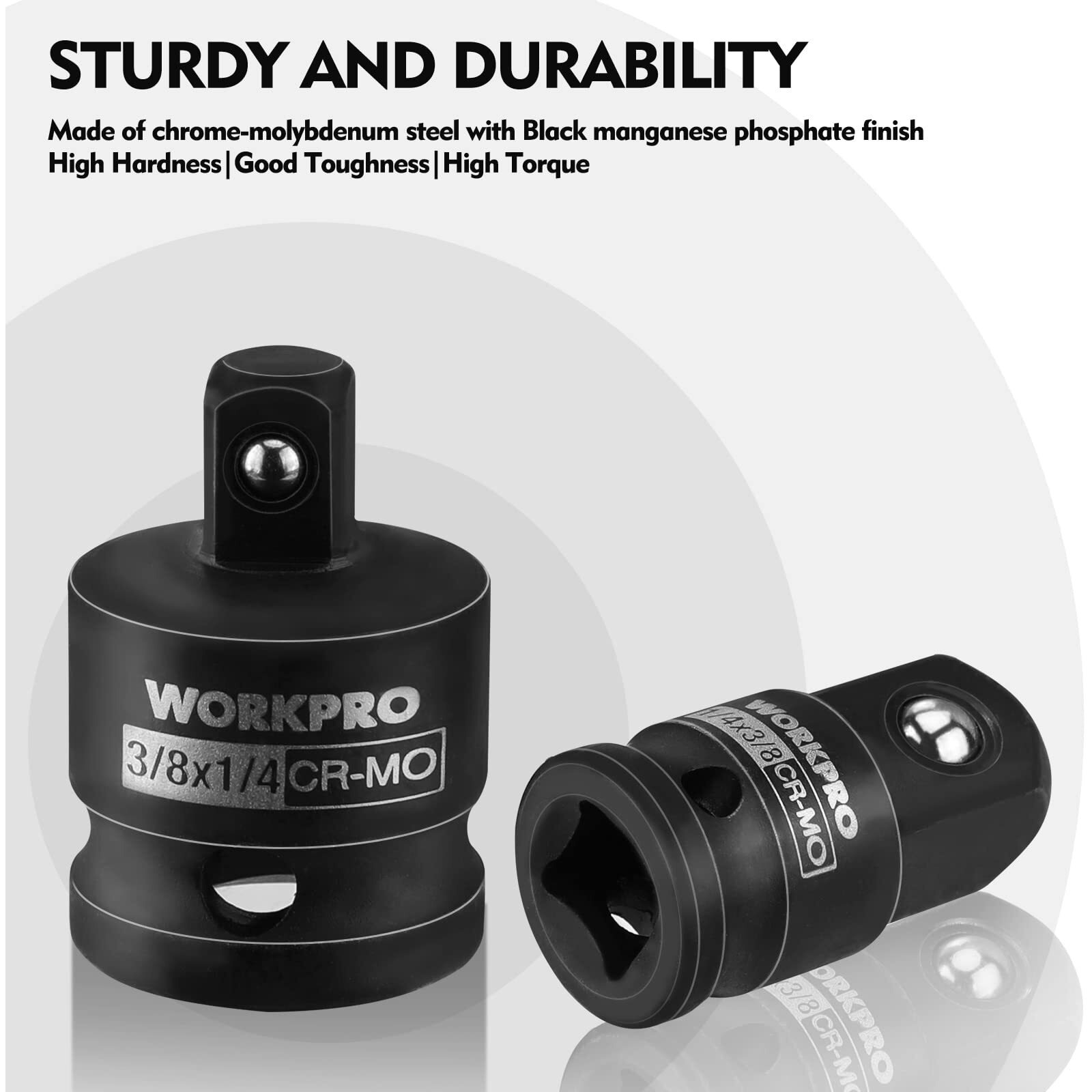 Workpro 4-Piece Impact Socket Adapter And Reducer Set, 1/4"", 3/8"", 1/2"" Drive Socket Adapter Set, Impact Driver And Wrench Conversion Kit, Socket Reducer, Premium Cr-Mo Steel Made