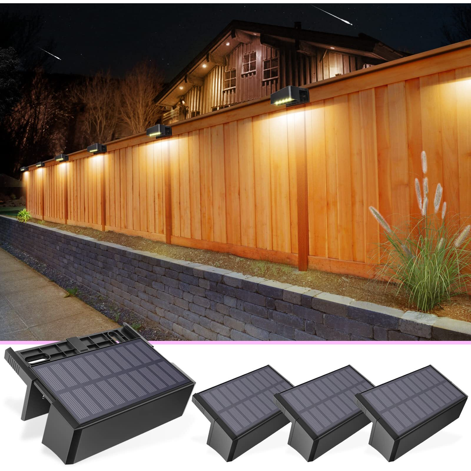 Volisun Solar Lights For Fence,4-Pack 1800Mah Outdoor Solar Fence Lights Waterproof Led Color Glow Solar Lights For Step,Fence,Railing,Wall,Stairs
