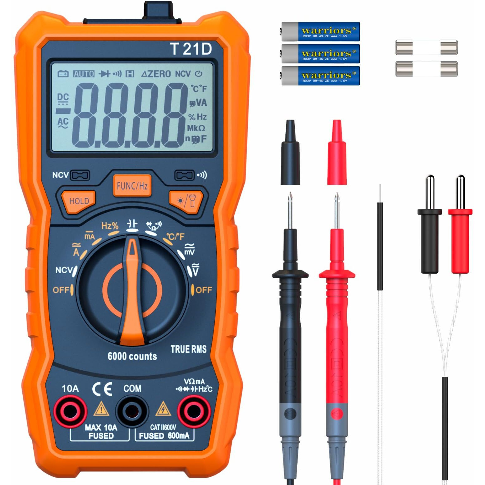 Auto-Ranging Digital Multimeter, Trms 6000 Counts Ac Dc Voltmeter Ohm Volt Amp Meter, Electrical Multimeter Tester With Ncv, Measure Capacitance Current Resistance Temp Continuity Diode Duty Cycle